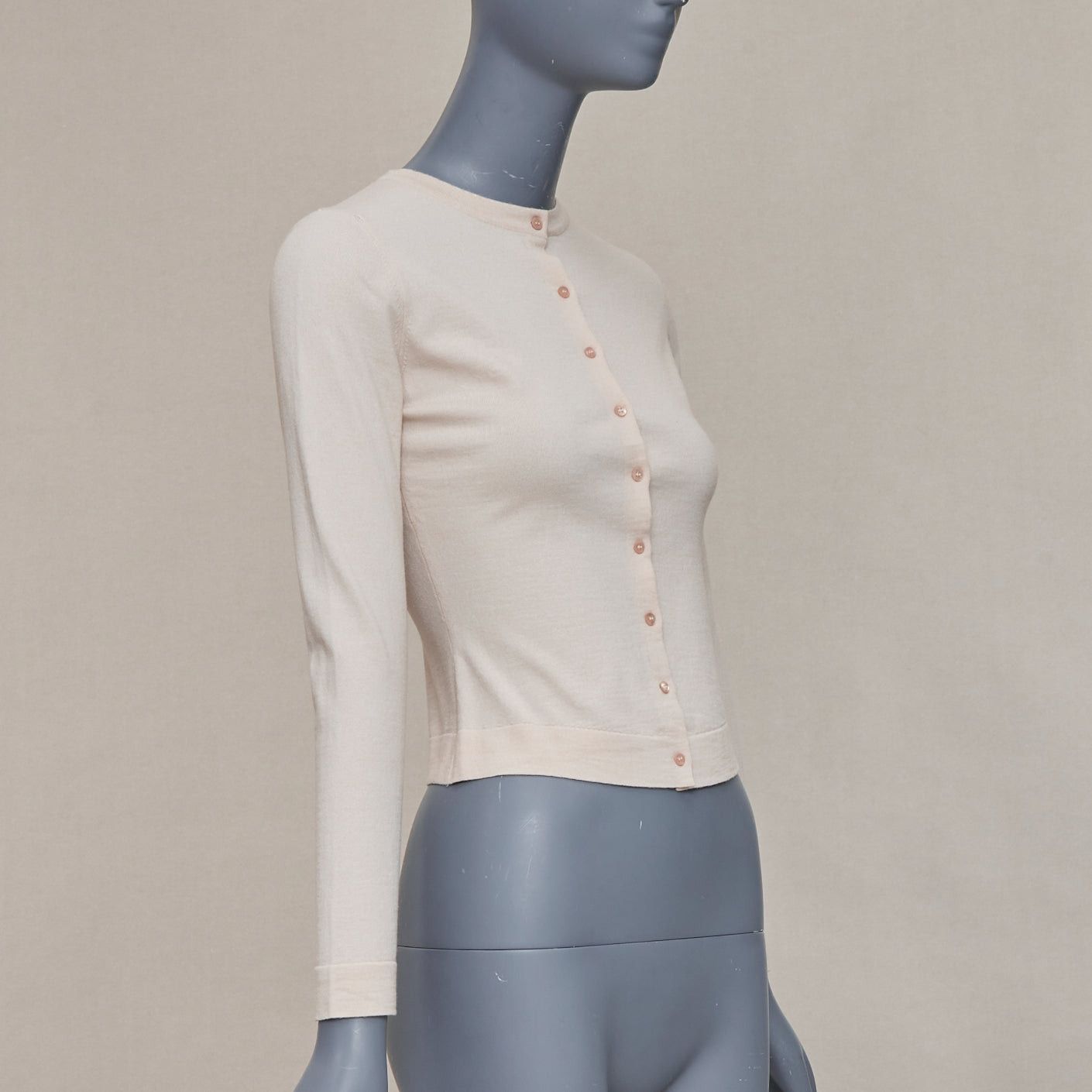 Alaia ALAIA blush beige virgin wool blend mini buttons classic cropped cardigan FR36 S Size S / US 4 / IT 40 - 4 Thumbnail