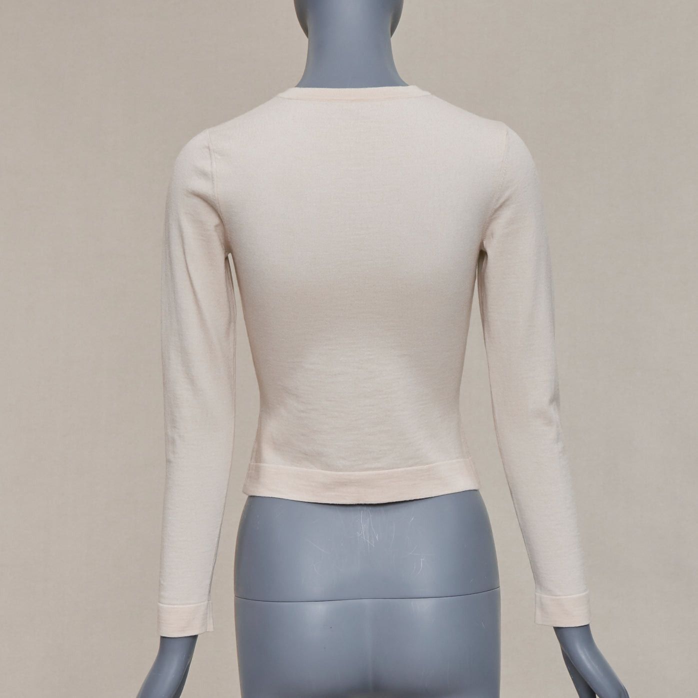 Alaia ALAIA blush beige virgin wool blend mini buttons classic cropped cardigan FR36 S Size S / US 4 / IT 40 - 6 Thumbnail