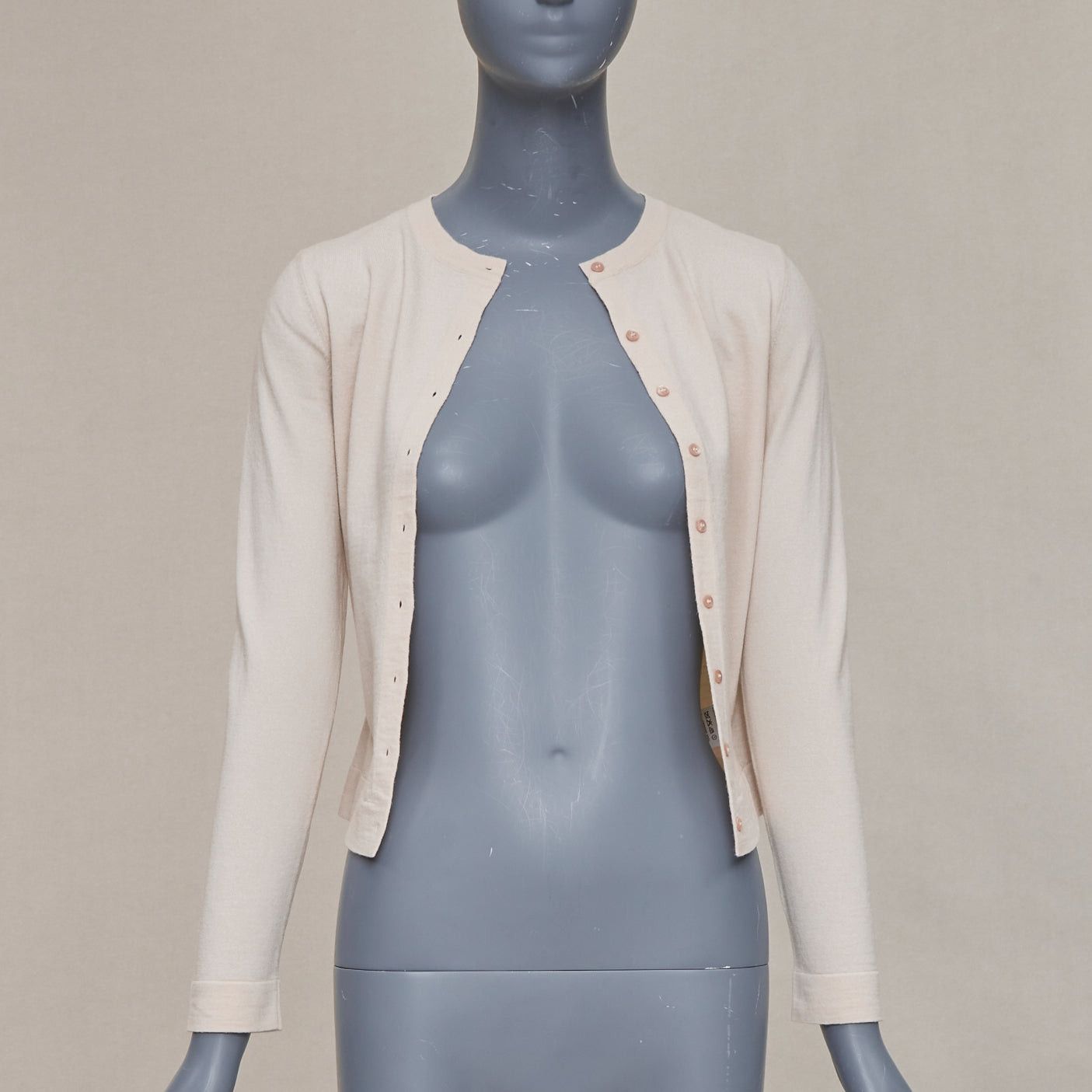 Alaia ALAIA blush beige virgin wool blend mini buttons classic cropped cardigan FR36 S Size S / US 4 / IT 40 - 3 Thumbnail