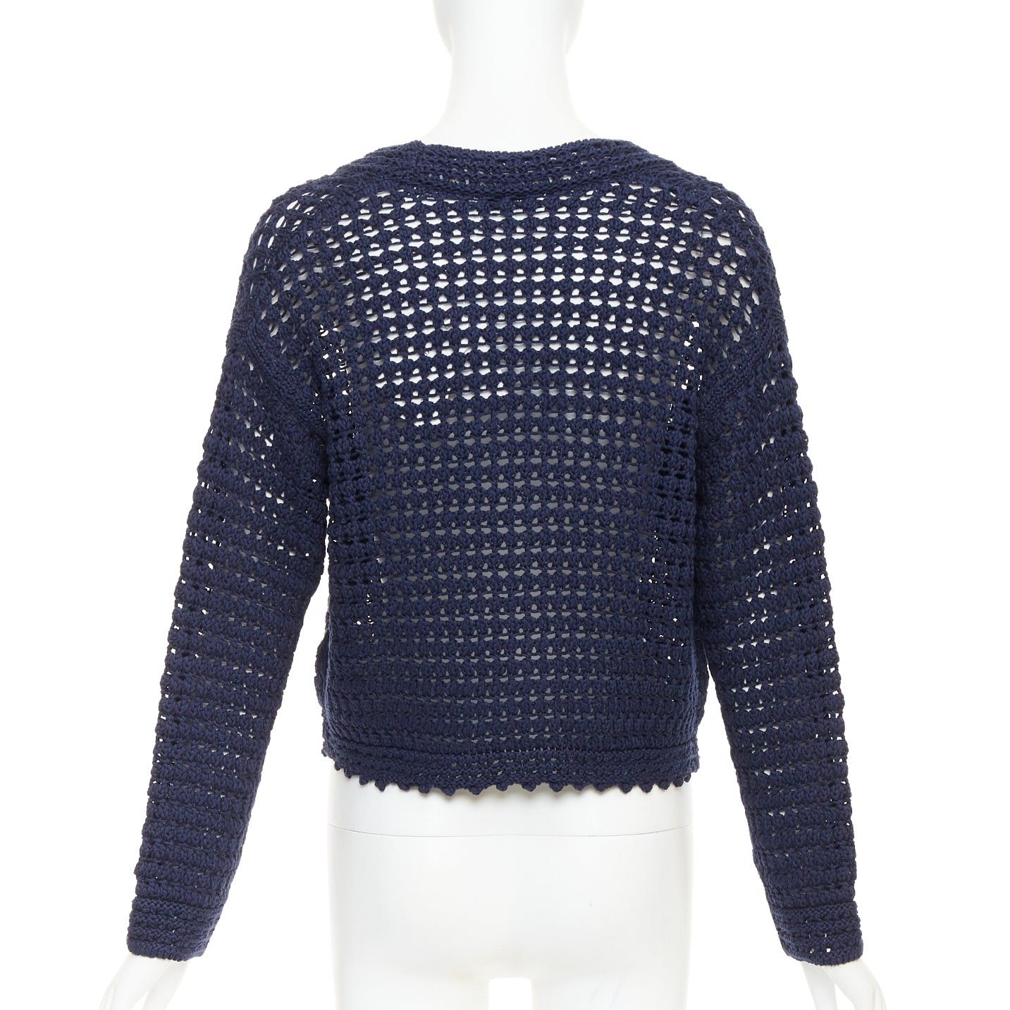 Vince VINCE navy organic cotton crochet open knit scalloped cropped cardigan S Size S / US 4 / IT 40 - 6 Thumbnail