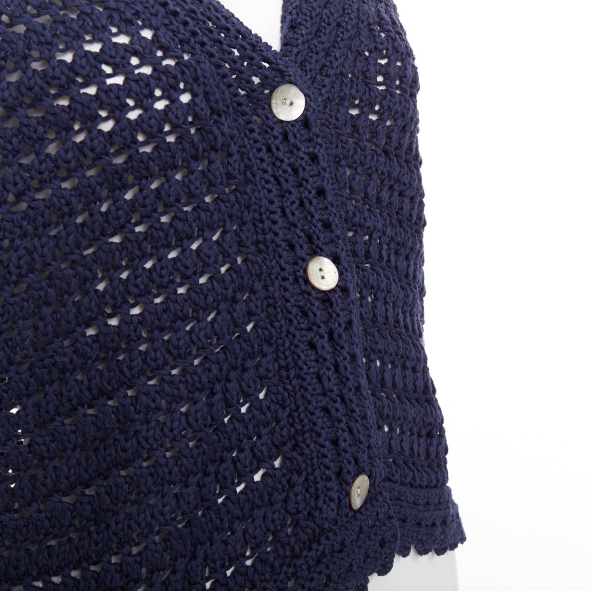Vince VINCE navy organic cotton crochet open knit scalloped cropped cardigan S Size S / US 4 / IT 40 - 2 Thumbnail