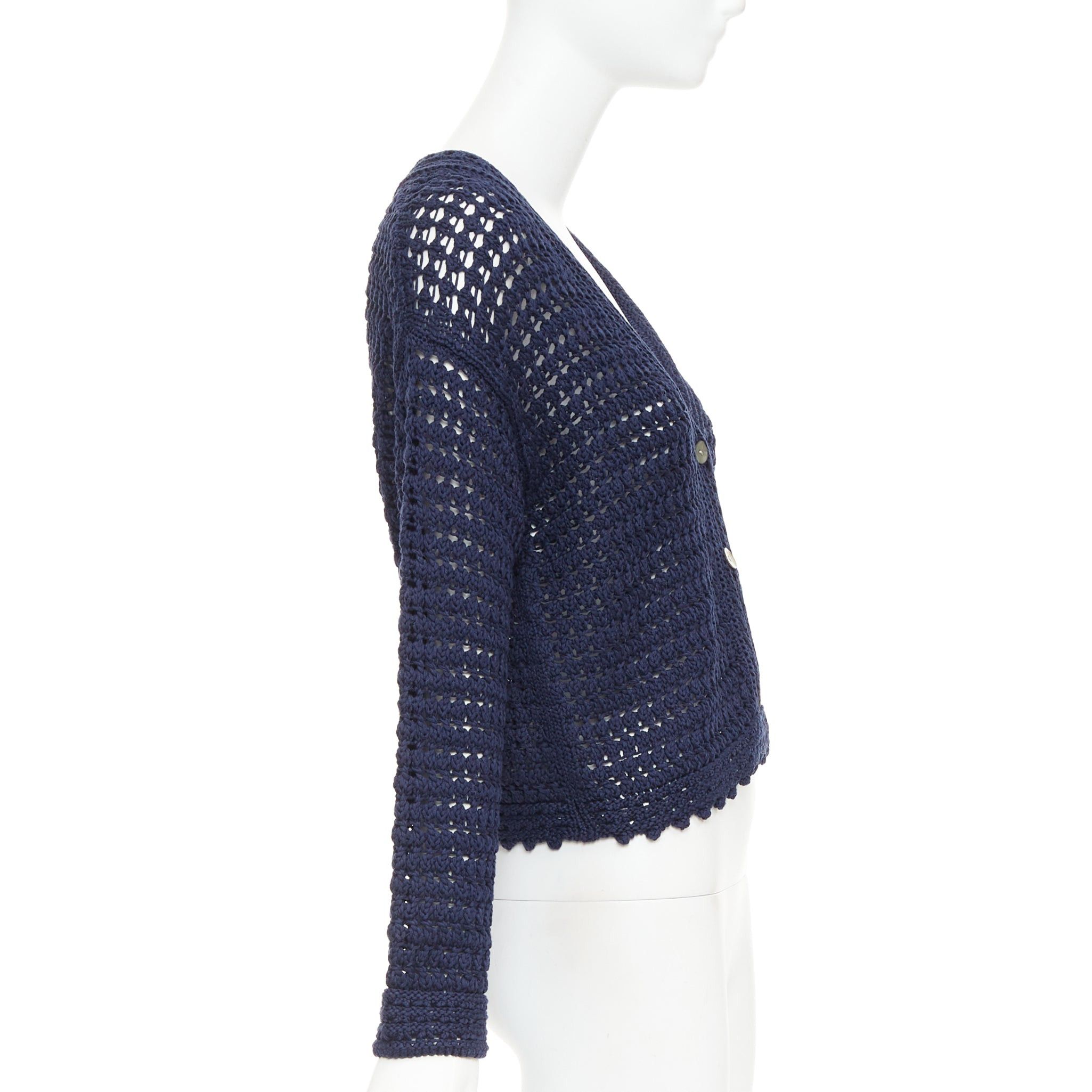 Vince VINCE navy organic cotton crochet open knit scalloped cropped cardigan S Size S / US 4 / IT 40 - 5 Thumbnail