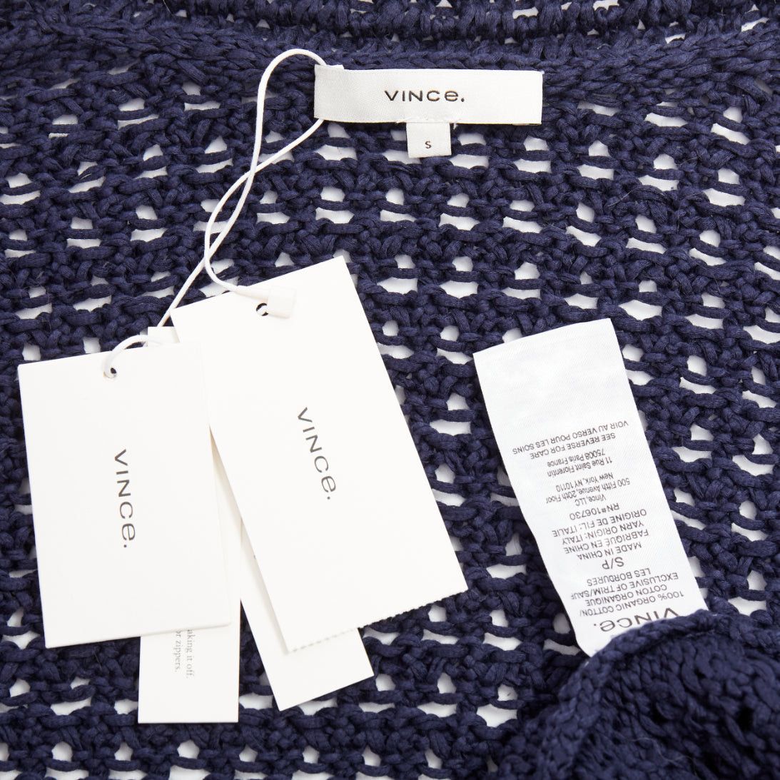 Vince VINCE navy organic cotton crochet open knit scalloped cropped cardigan S Size S / US 4 / IT 40 - 9 Thumbnail