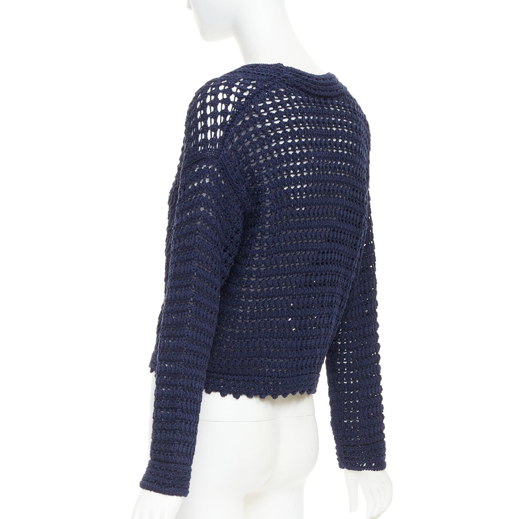Vince VINCE navy organic cotton crochet open knit scalloped cropped cardigan S Size S / US 4 / IT 40 - 7 Thumbnail