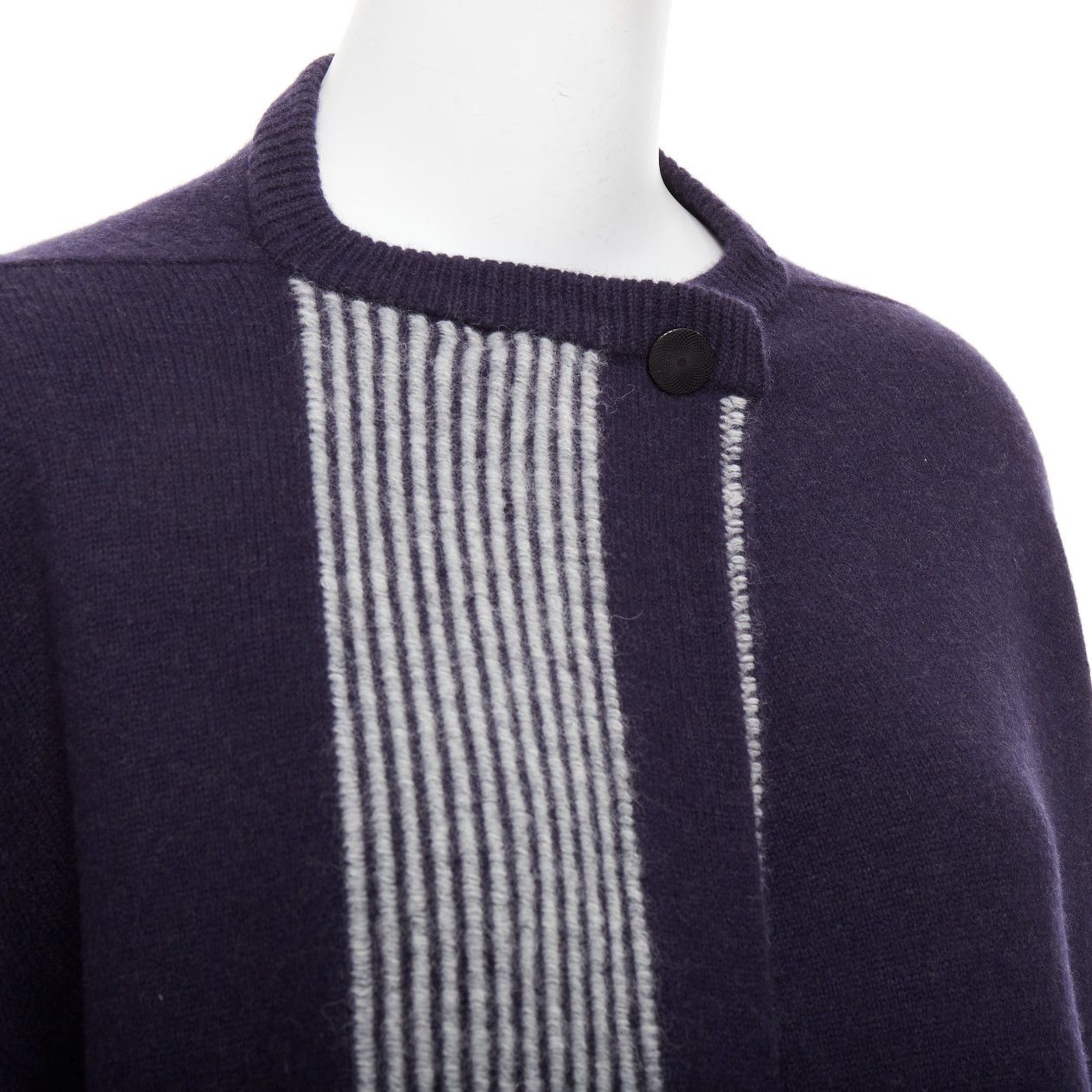 Hermes HERMES navy virgin wool white striped oversized knitted cardigan sweater FR34 XS Size XS / US 0-2 / IT 36-38 - 2 Thumbnail