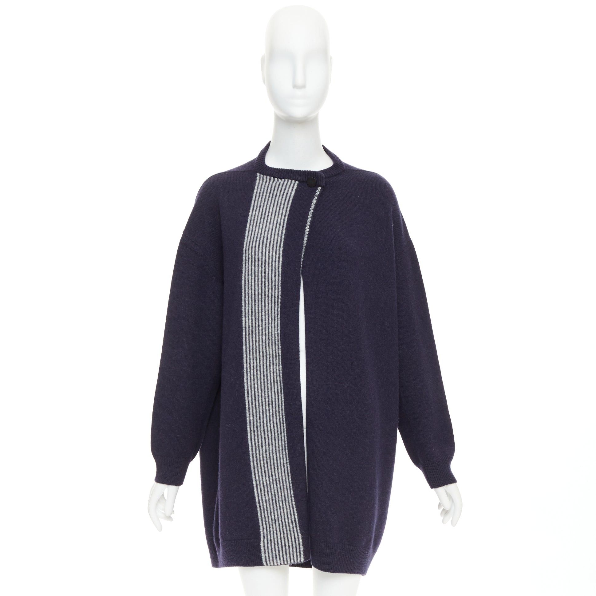 Hermes HERMES navy virgin wool white striped oversized knitted cardigan sweater FR34 XS Size XS / US 0-2 / IT 36-38 - 10 Thumbnail
