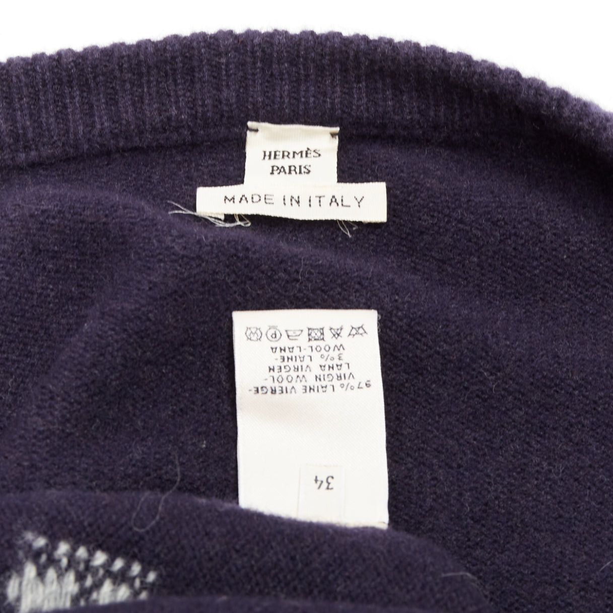 Hermes HERMES navy virgin wool white striped oversized knitted cardigan sweater FR34 XS Size XS / US 0-2 / IT 36-38 - 9 Thumbnail
