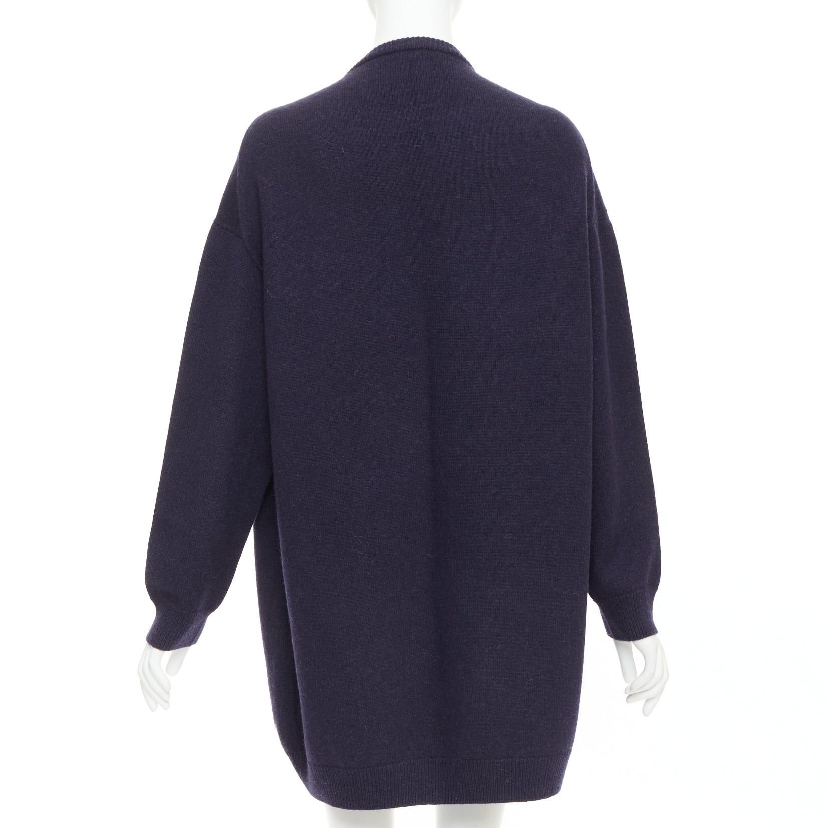 Hermes HERMES navy virgin wool white striped oversized knitted cardigan sweater FR34 XS Size XS / US 0-2 / IT 36-38 - 5 Thumbnail