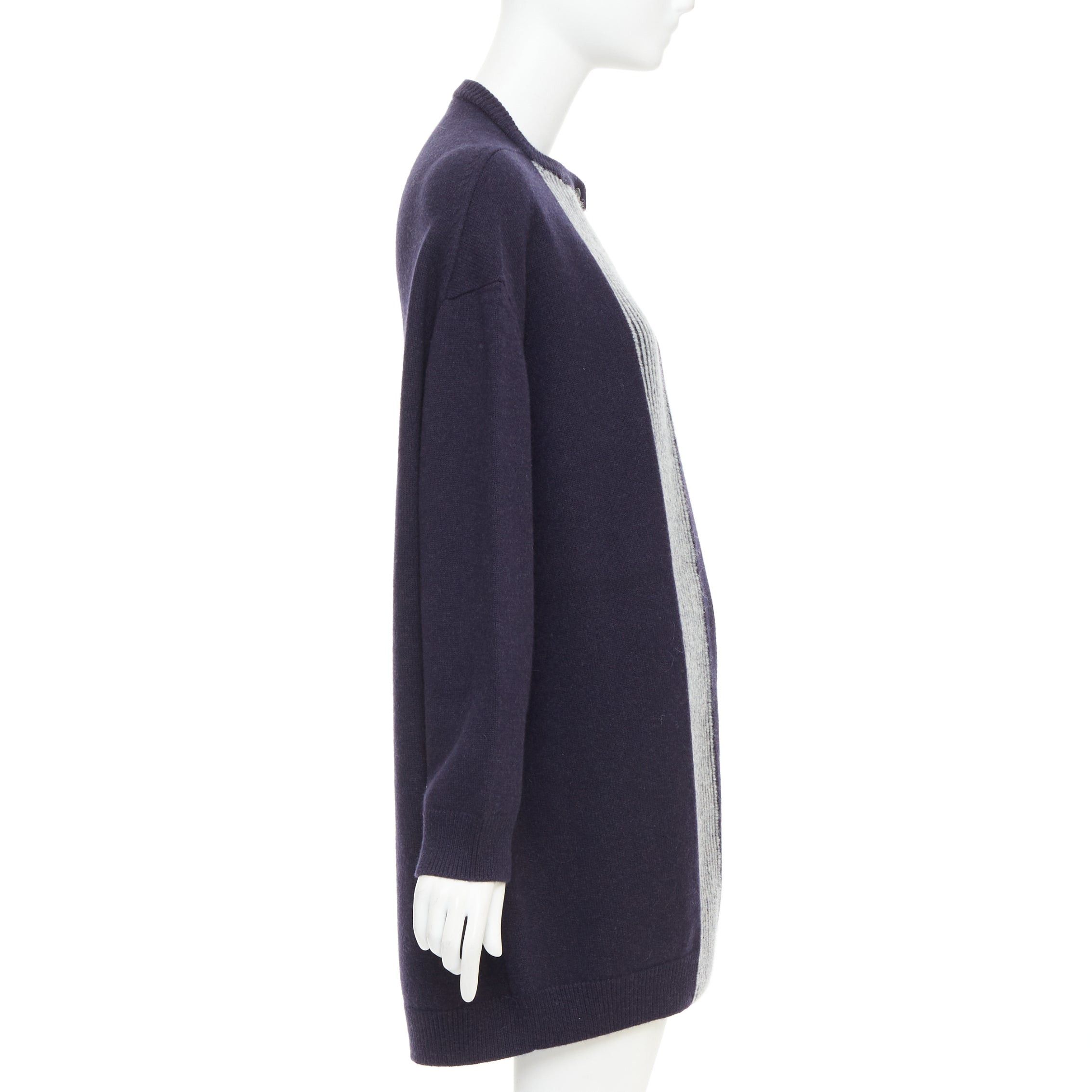 Hermes HERMES navy virgin wool white striped oversized knitted cardigan sweater FR34 XS Size XS / US 0-2 / IT 36-38 - 7 Thumbnail