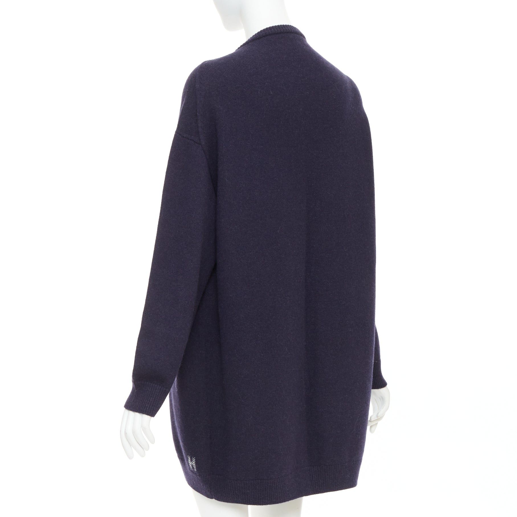 Hermes HERMES navy virgin wool white striped oversized knitted cardigan sweater FR34 XS Size XS / US 0-2 / IT 36-38 - 6 Thumbnail