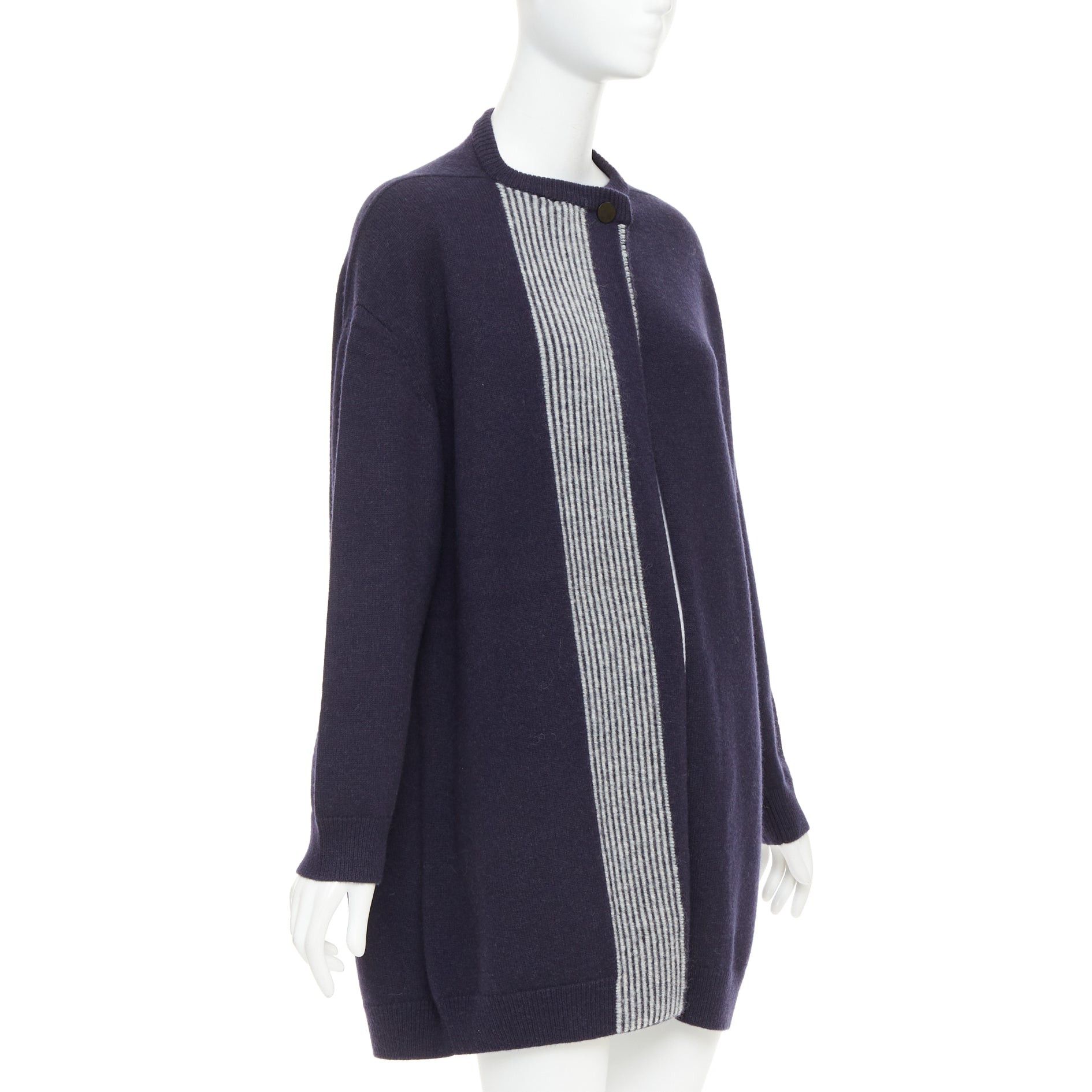 Hermes HERMES navy virgin wool white striped oversized knitted cardigan sweater FR34 XS Size XS / US 0-2 / IT 36-38 - 4 Thumbnail