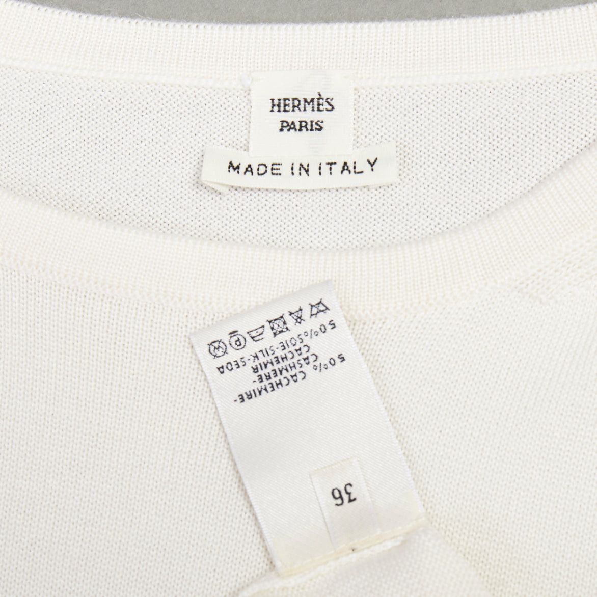 Hermes HERMES beige cashmere silk silver H charm short sleeve pullover sweater FR36 S Size S / US 4 / IT 40 - 8 Thumbnail