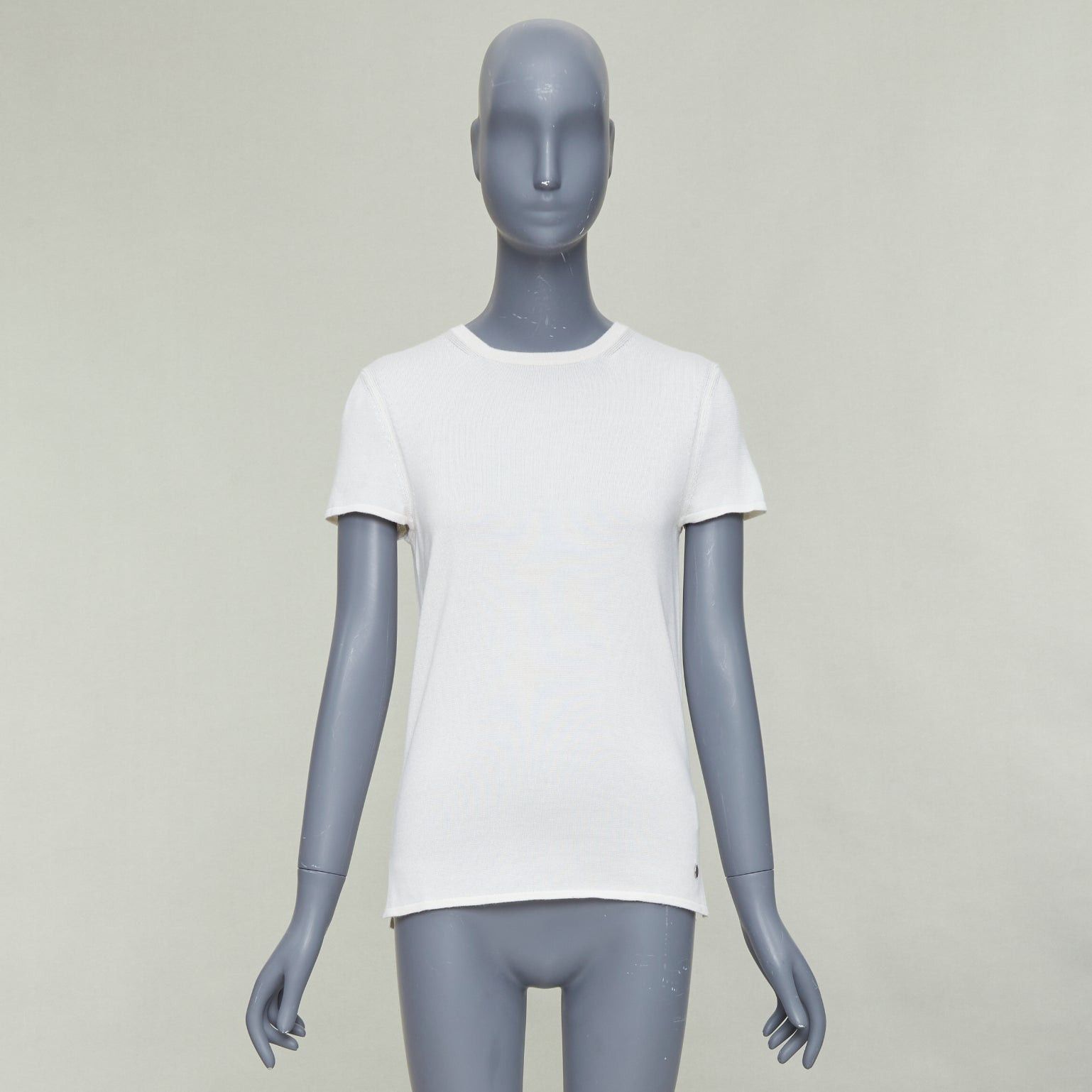 Hermes HERMES beige cashmere silk silver H charm short sleeve pullover sweater FR36 S Size S / US 4 / IT 40 - 9 Thumbnail