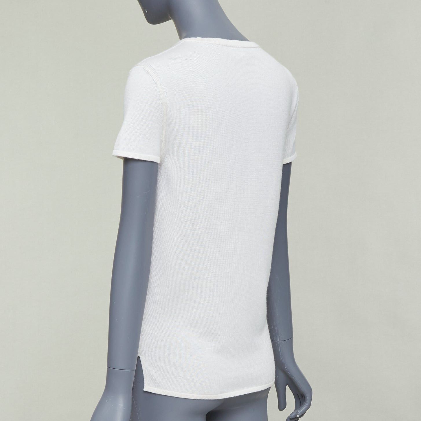 Hermes HERMES beige cashmere silk silver H charm short sleeve pullover sweater FR36 S Size S / US 4 / IT 40 - 6 Thumbnail