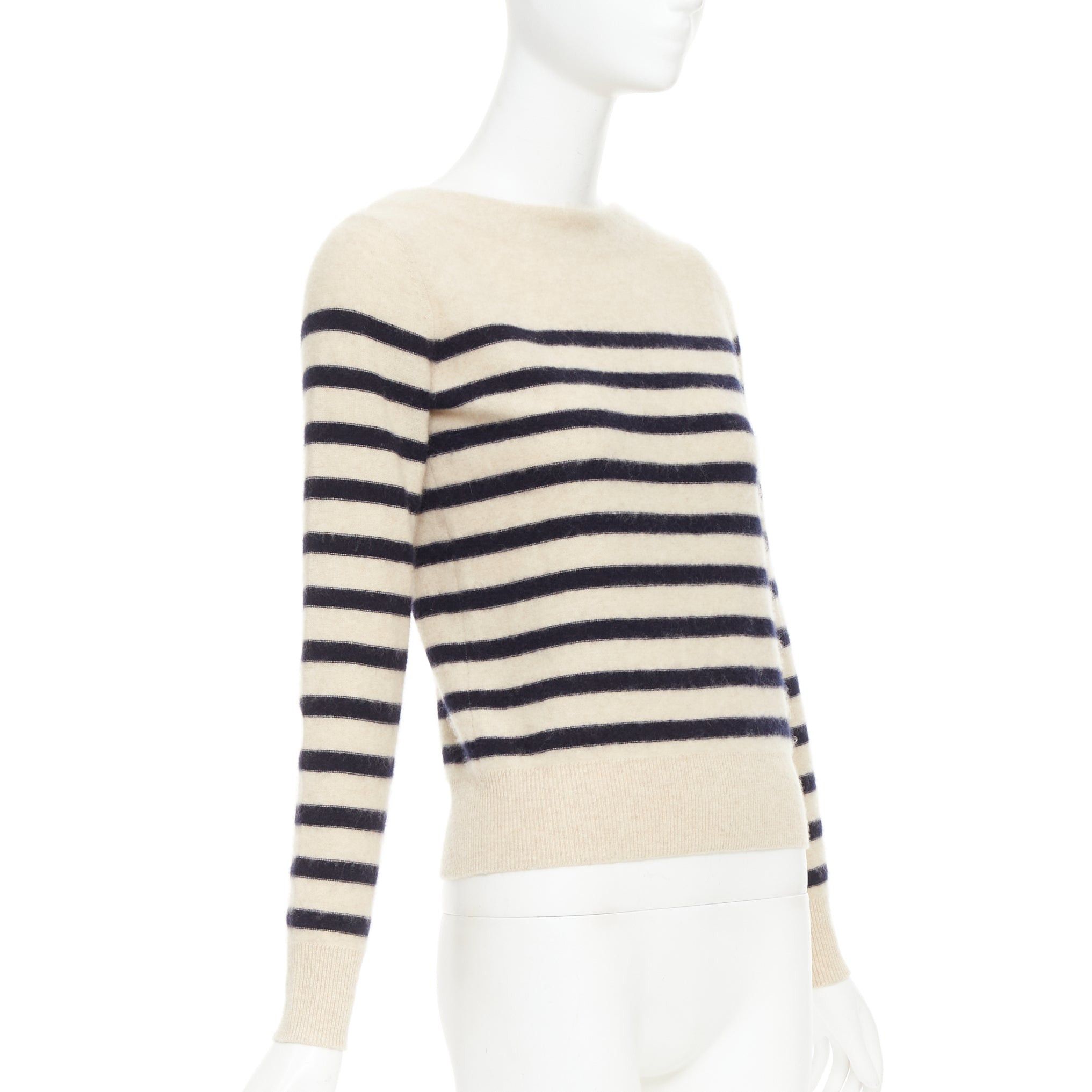 Vince VINCE 100% cashmere Breton nautical striped long sleeve boat neck sweater XXS Size XS / US 0-2 / IT 36-38 - 3 Thumbnail