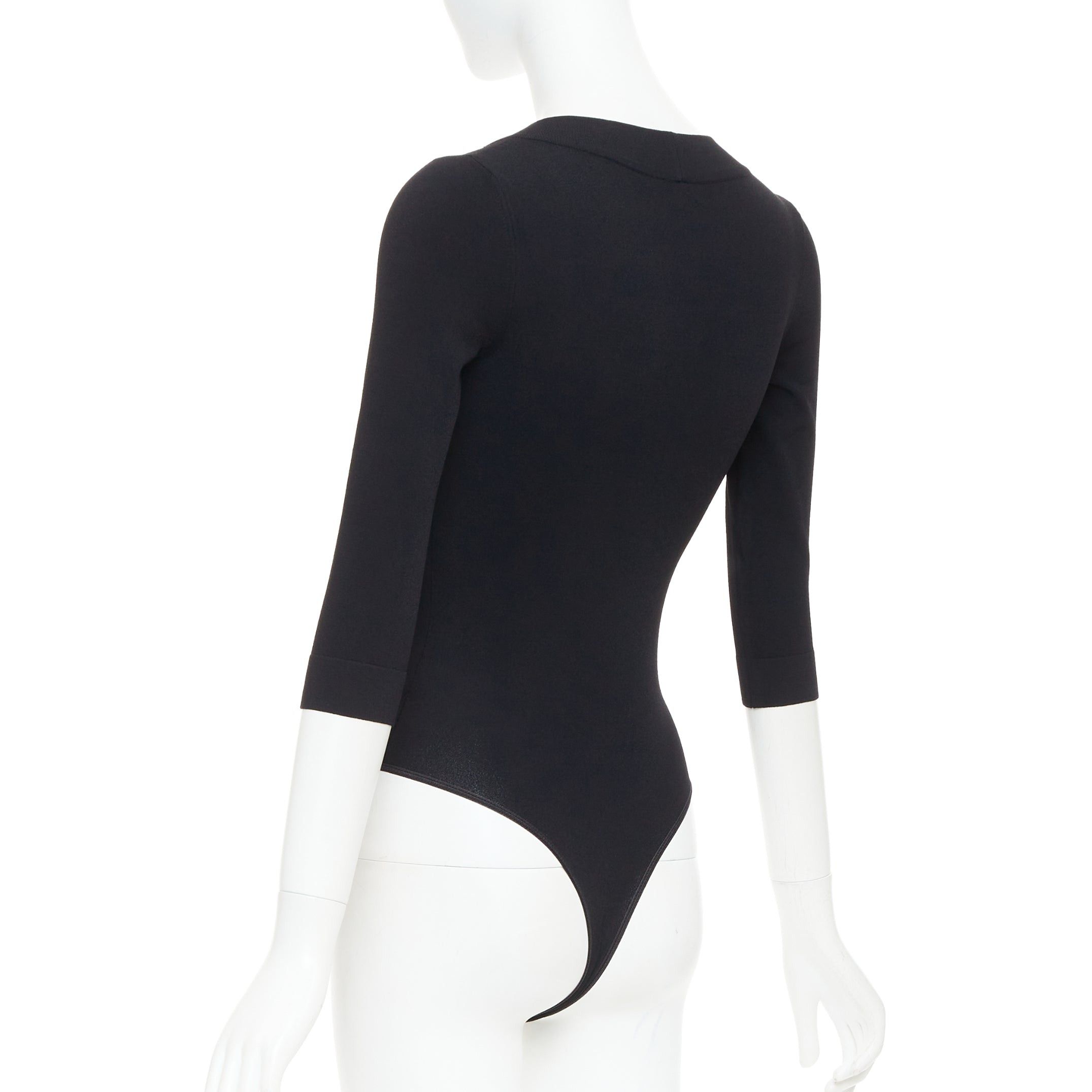 Alaia ALAIA black viscose blend V-neck bodysuit t-shirt leotard top FR36 S Size S / US 4 / IT 40 - 6 Thumbnail