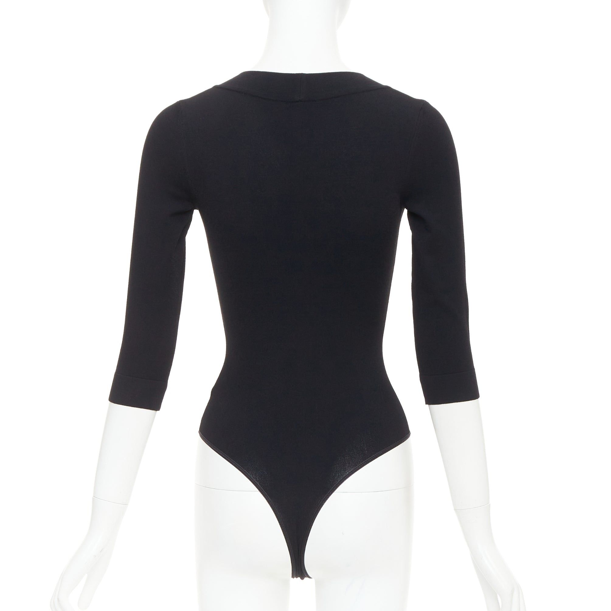 Alaia ALAIA black viscose blend V-neck bodysuit t-shirt leotard top FR36 S Size S / US 4 / IT 40 - 5 Thumbnail