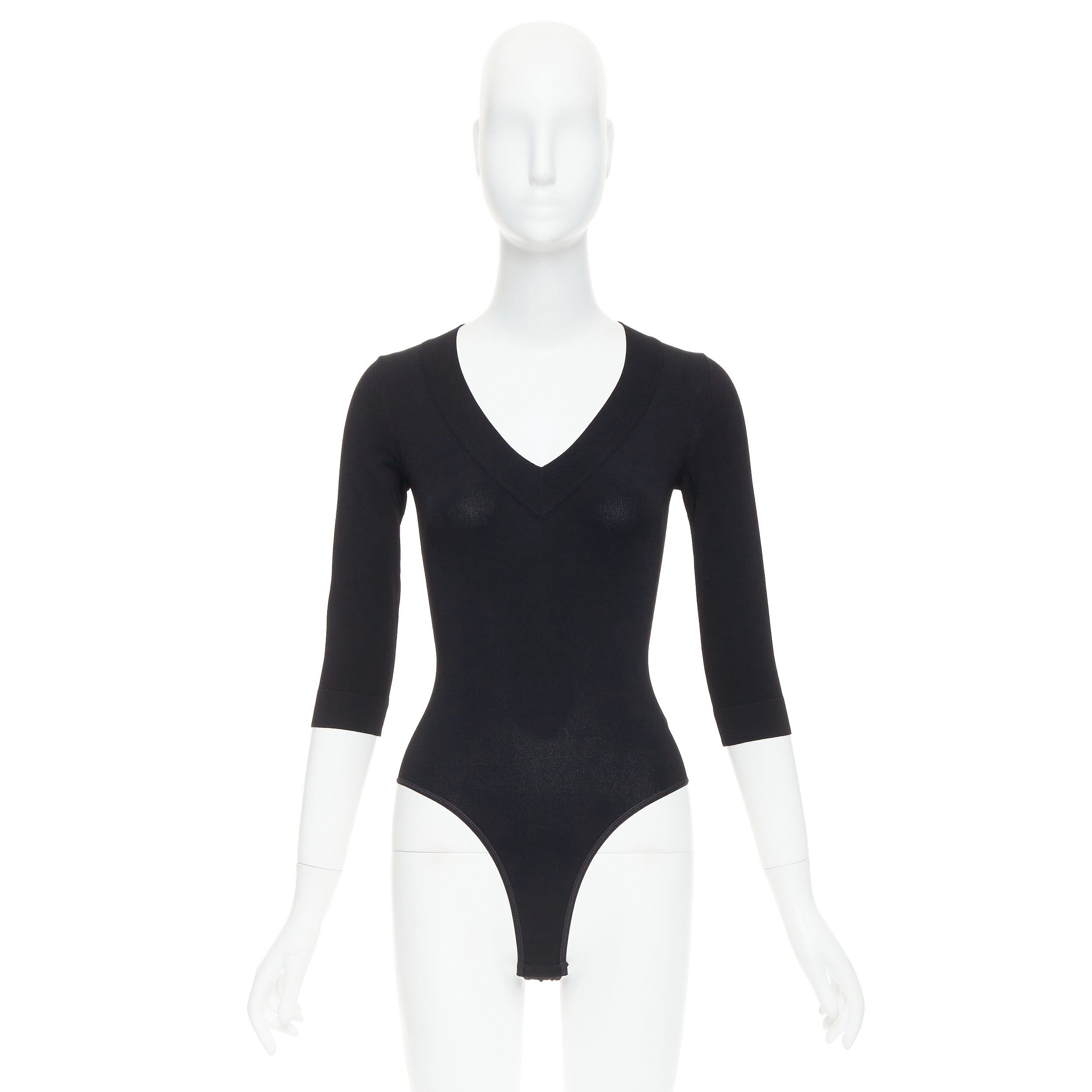 Alaia ALAIA black viscose blend V-neck bodysuit t-shirt leotard top FR36 S Size S / US 4 / IT 40 - 9 Thumbnail