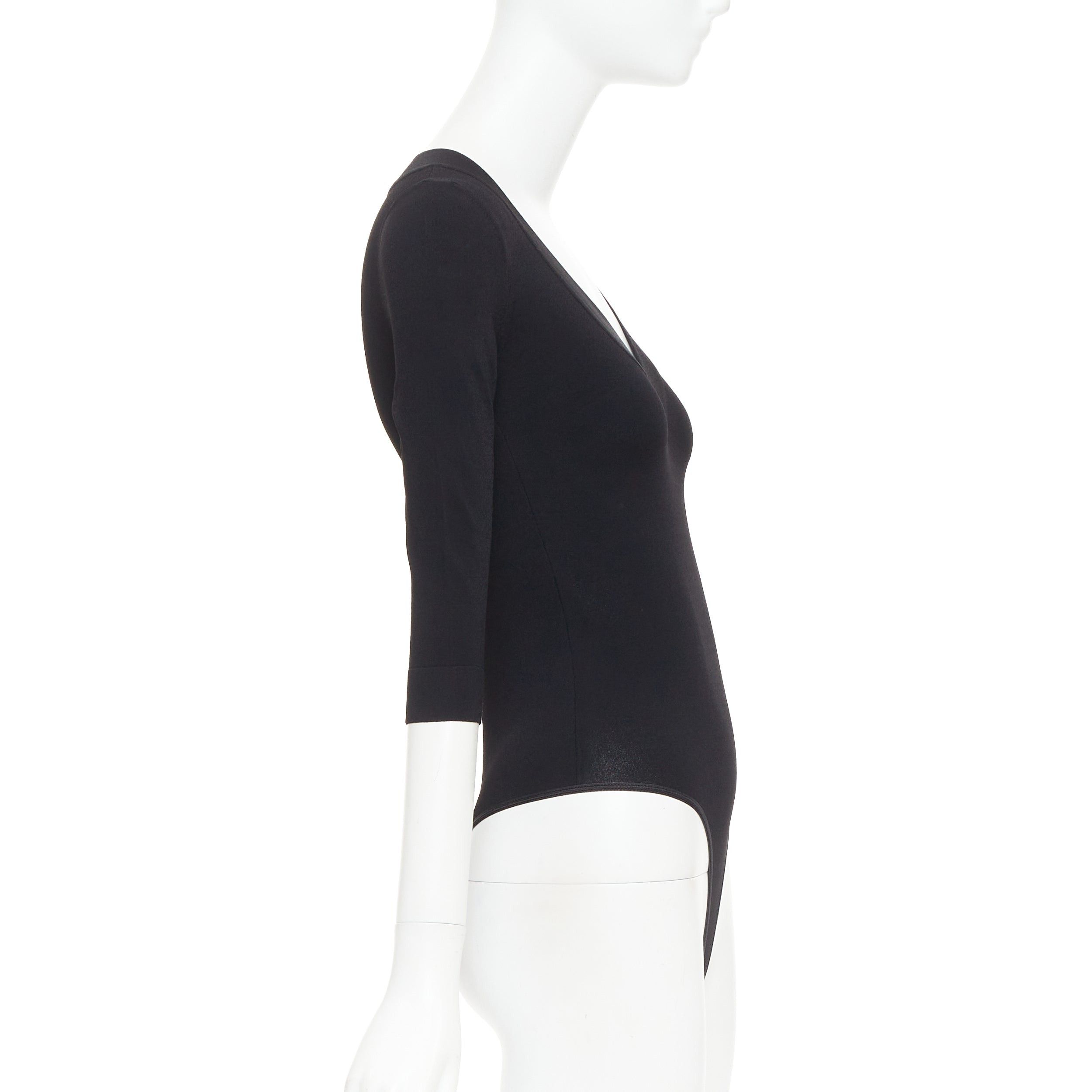 Alaia ALAIA black viscose blend V-neck bodysuit t-shirt leotard top FR36 S Size S / US 4 / IT 40 - 4 Thumbnail