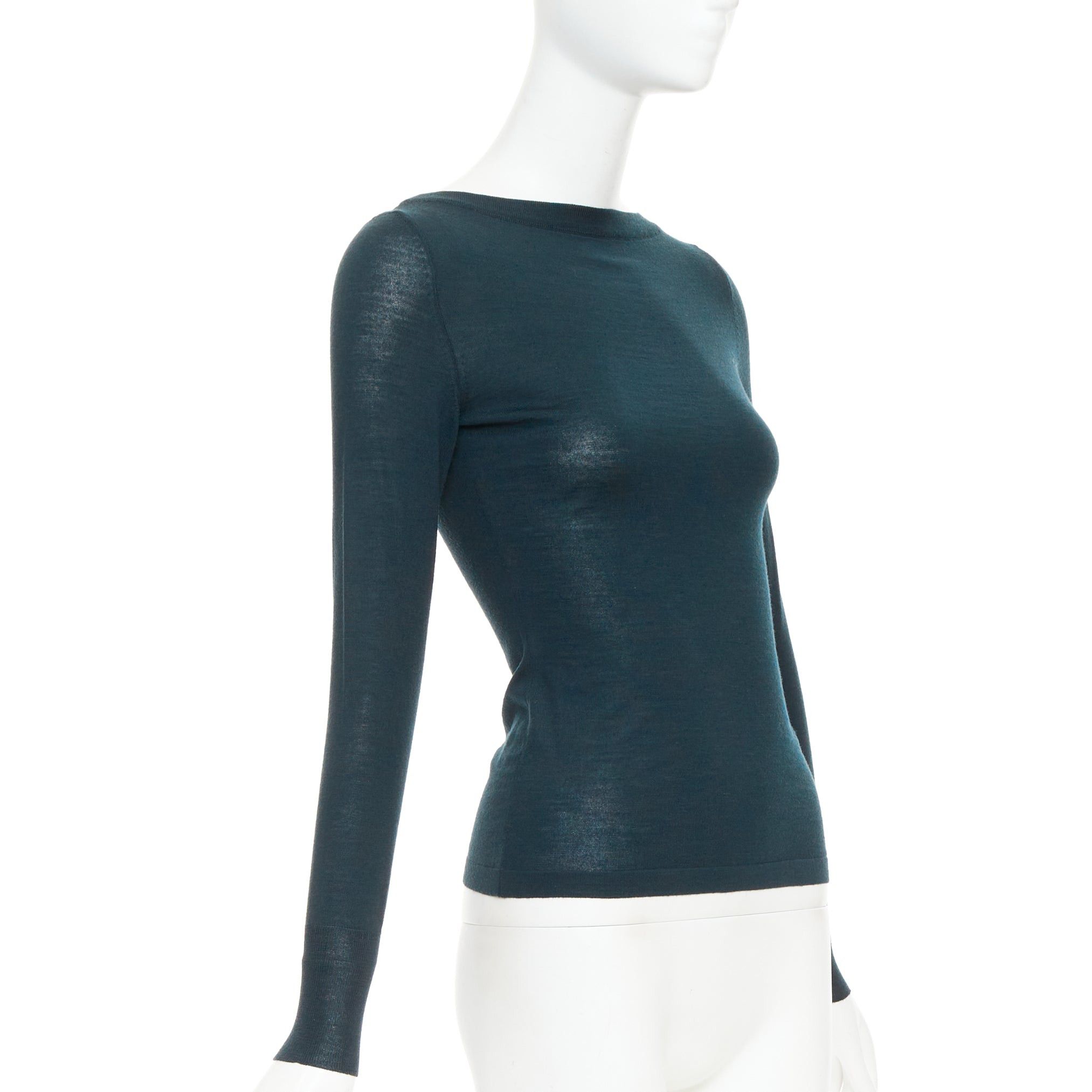 Alaia ALAIA forest green lightweight wool bateau neck pullover sweater FR36 S Size S / US 4 / IT 40 - 3 Thumbnail