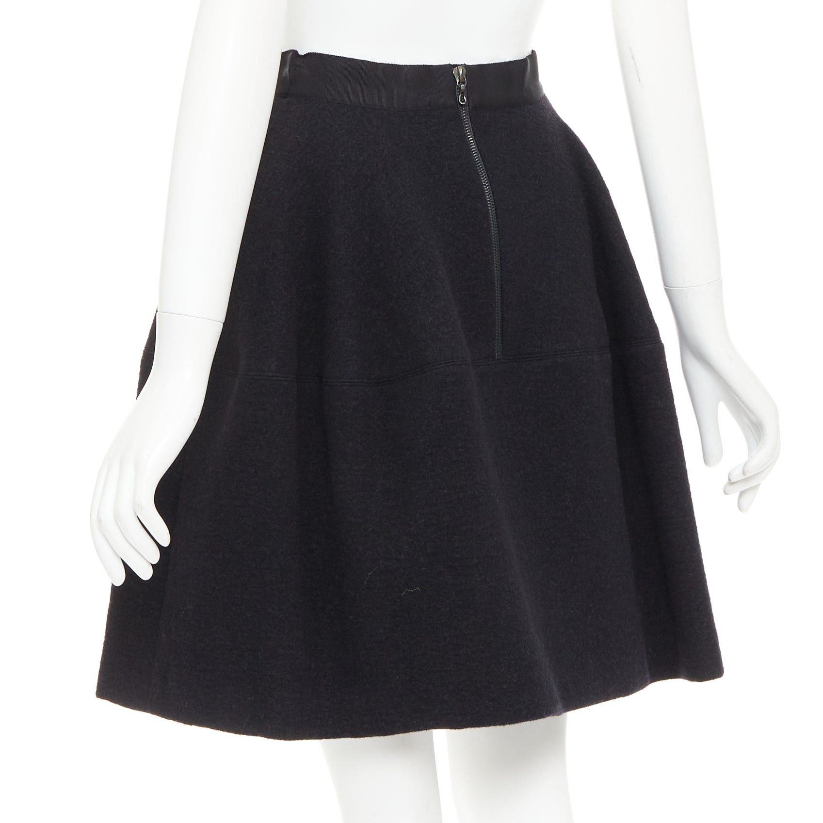 Lanvin LANVIN grey wool blend black waistband constructed bell shaped skirt FR34 XS Size 26" / US 2 / IT 38 - 6 Thumbnail