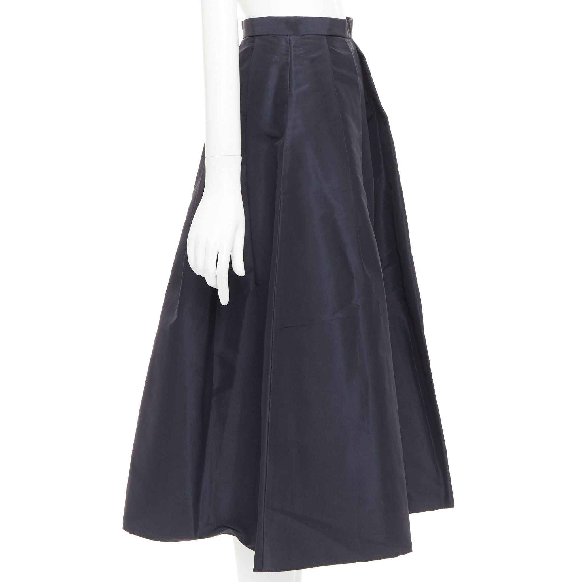 Tibi TIBI navy 100% silk satin crepe box pleated flared tea length midi skirt US0 XS Size 26" / US 2 / IT 38 - 4 Thumbnail