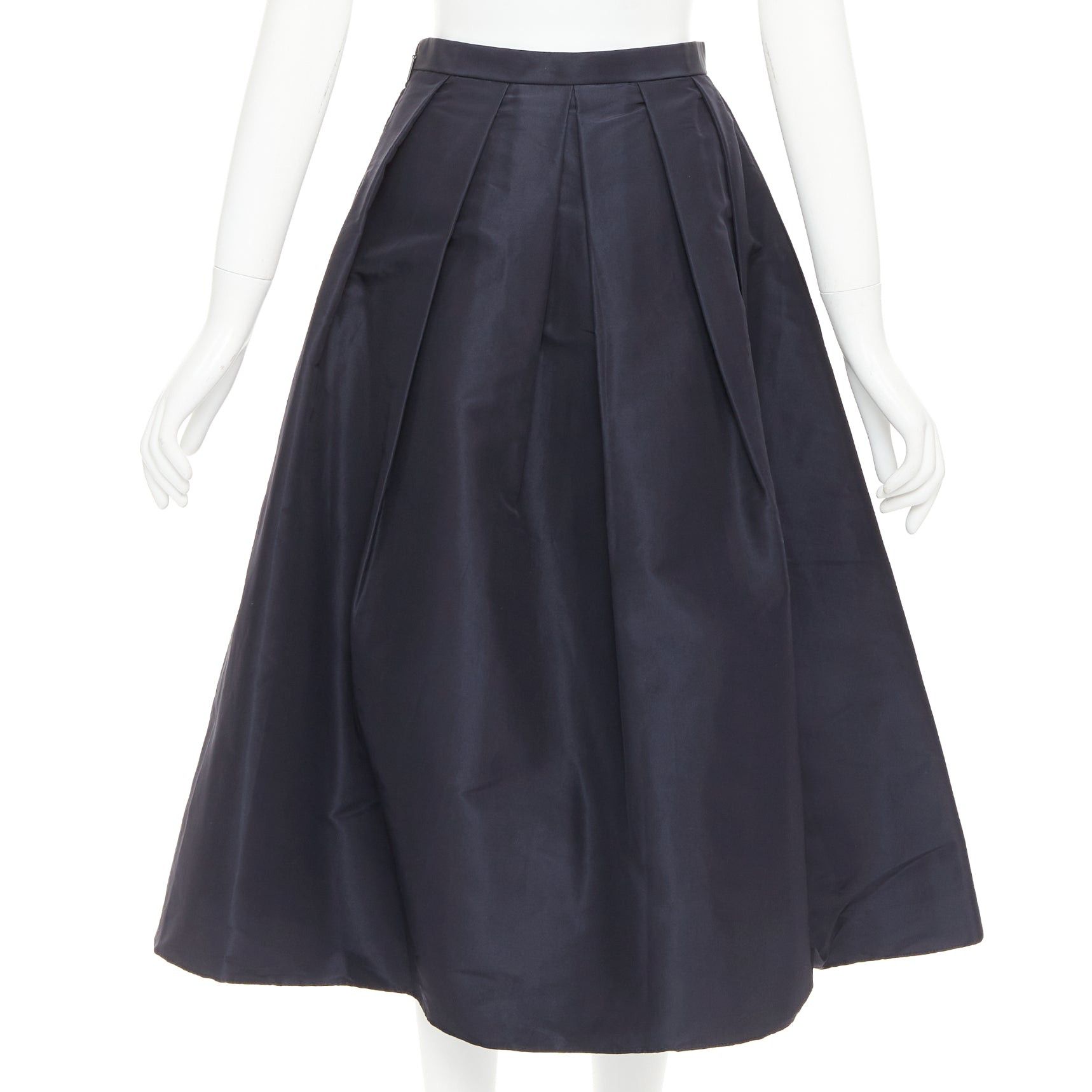 Tibi TIBI navy 100% silk satin crepe box pleated flared tea length midi skirt US0 XS Size 26" / US 2 / IT 38 - 5 Thumbnail