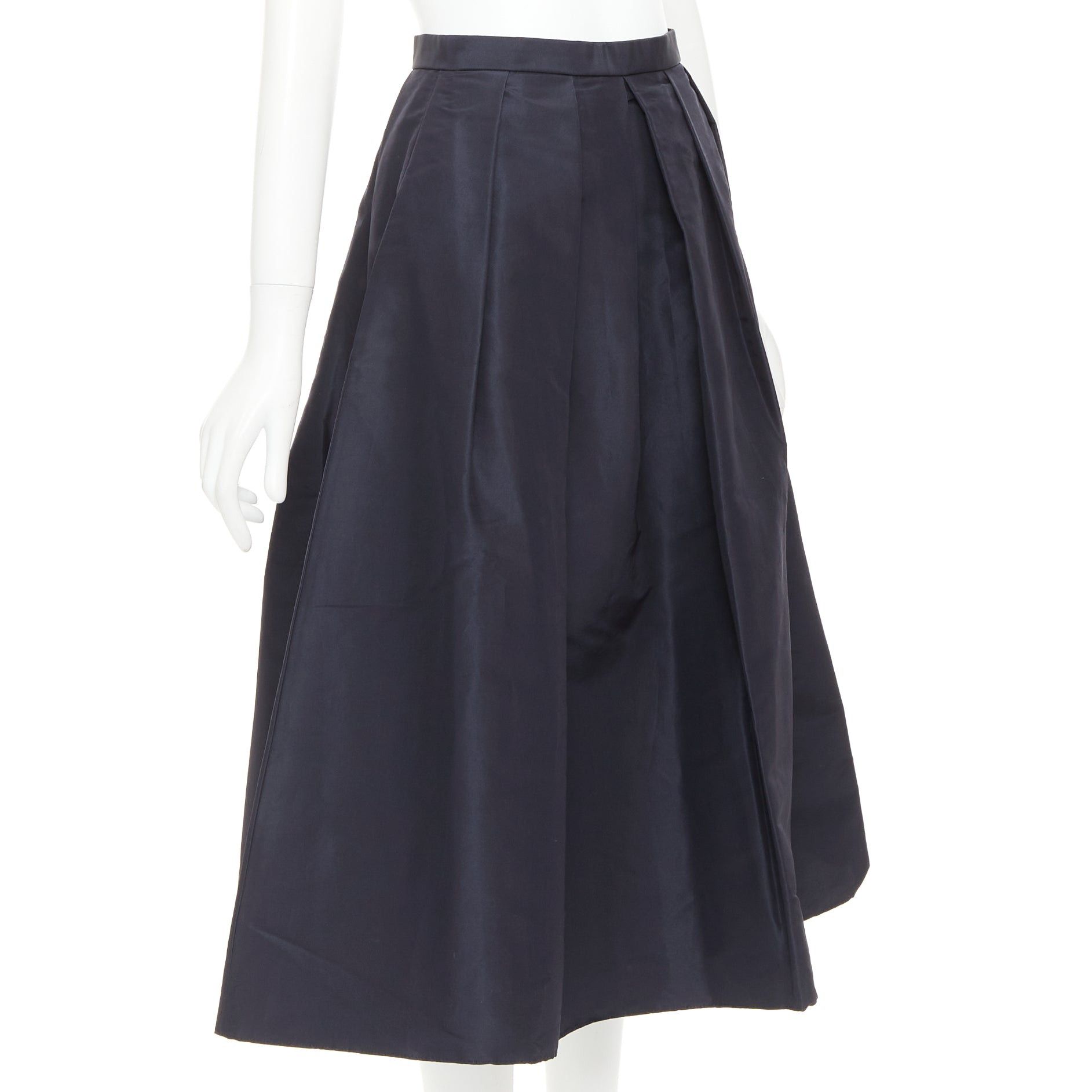 Tibi TIBI navy 100% silk satin crepe box pleated flared tea length midi skirt US0 XS Size 26" / US 2 / IT 38 - 3 Thumbnail