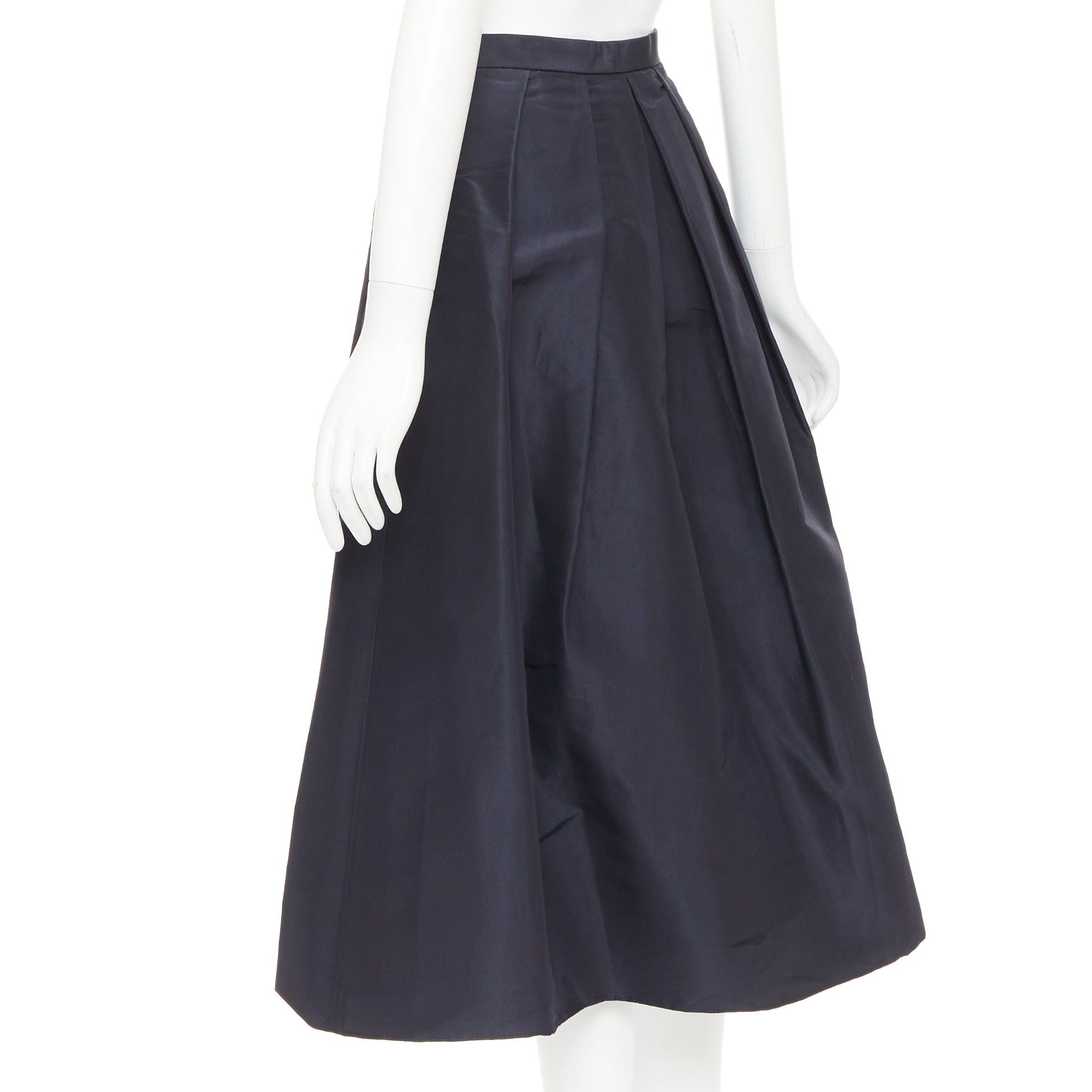 Tibi TIBI navy 100% silk satin crepe box pleated flared tea length midi skirt US0 XS Size 26" / US 2 / IT 38 - 6 Thumbnail