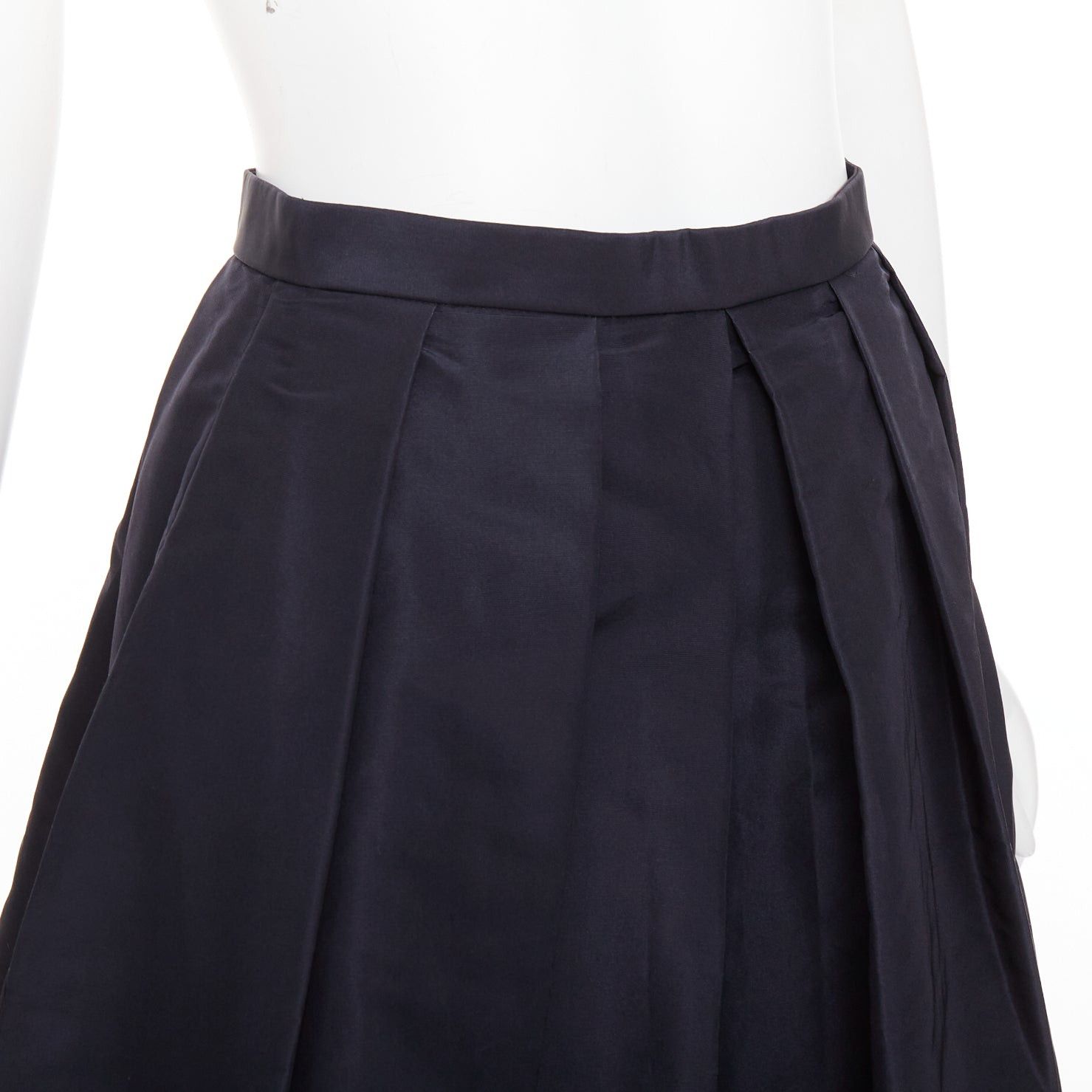 Tibi TIBI navy 100% silk satin crepe box pleated flared tea length midi skirt US0 XS Size 26" / US 2 / IT 38 - 2 Thumbnail