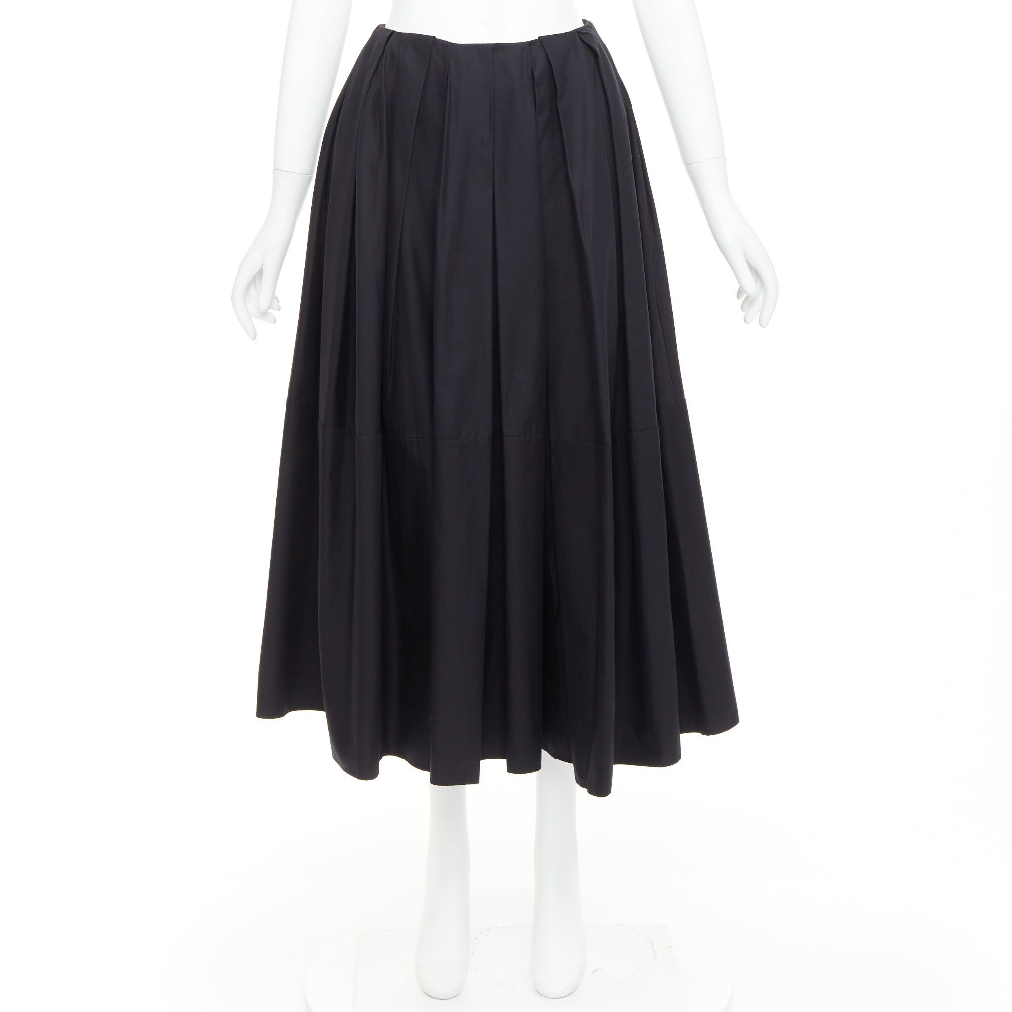 KHAITE KHAITE black 100% cotton invisible waistband pleated full tea length skirt US2 S Size 27" / US 4 / IT 40 - 9 Thumbnail
