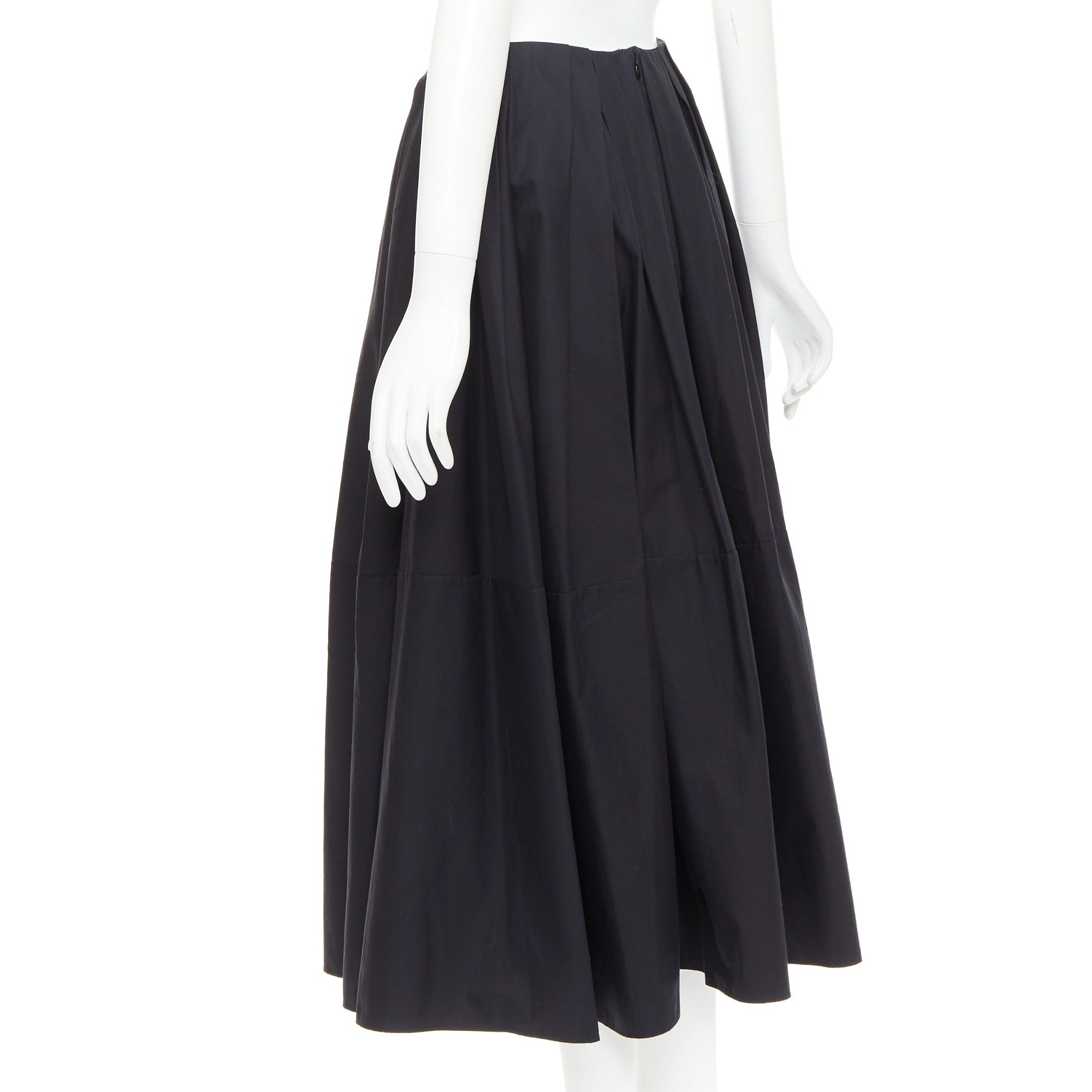 KHAITE KHAITE black 100% cotton invisible waistband pleated full tea length skirt US2 S Size 27" / US 4 / IT 40 - 6 Thumbnail