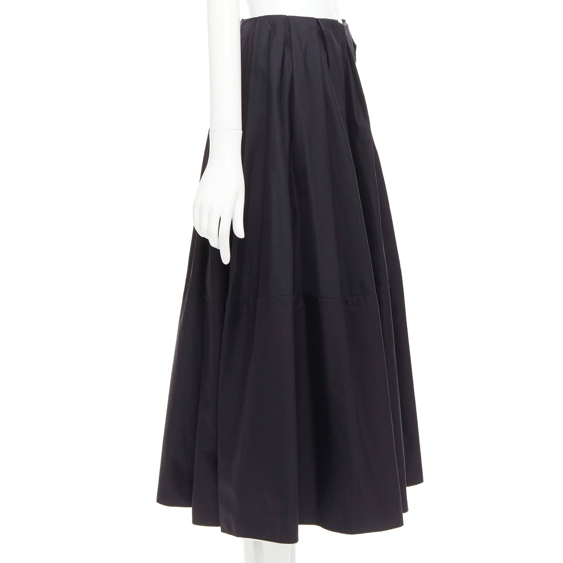 KHAITE KHAITE black 100% cotton invisible waistband pleated full tea length skirt US2 S Size 27" / US 4 / IT 40 - 4 Thumbnail