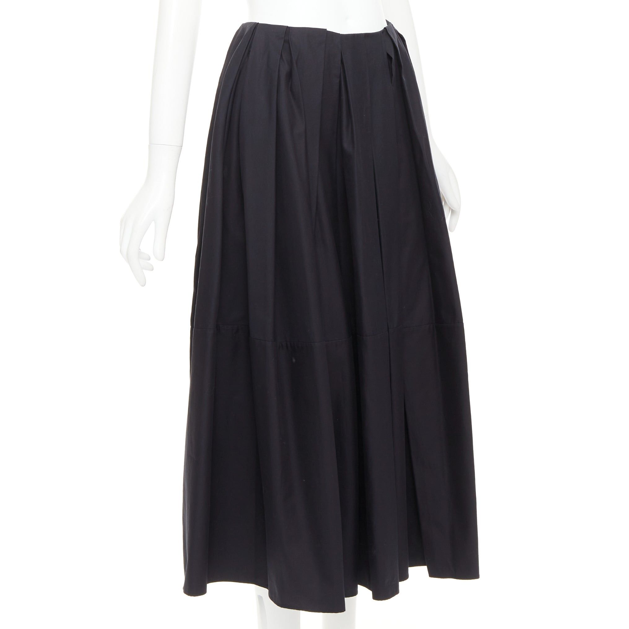 KHAITE KHAITE black 100% cotton invisible waistband pleated full tea length skirt US2 S Size 27" / US 4 / IT 40 - 3 Thumbnail