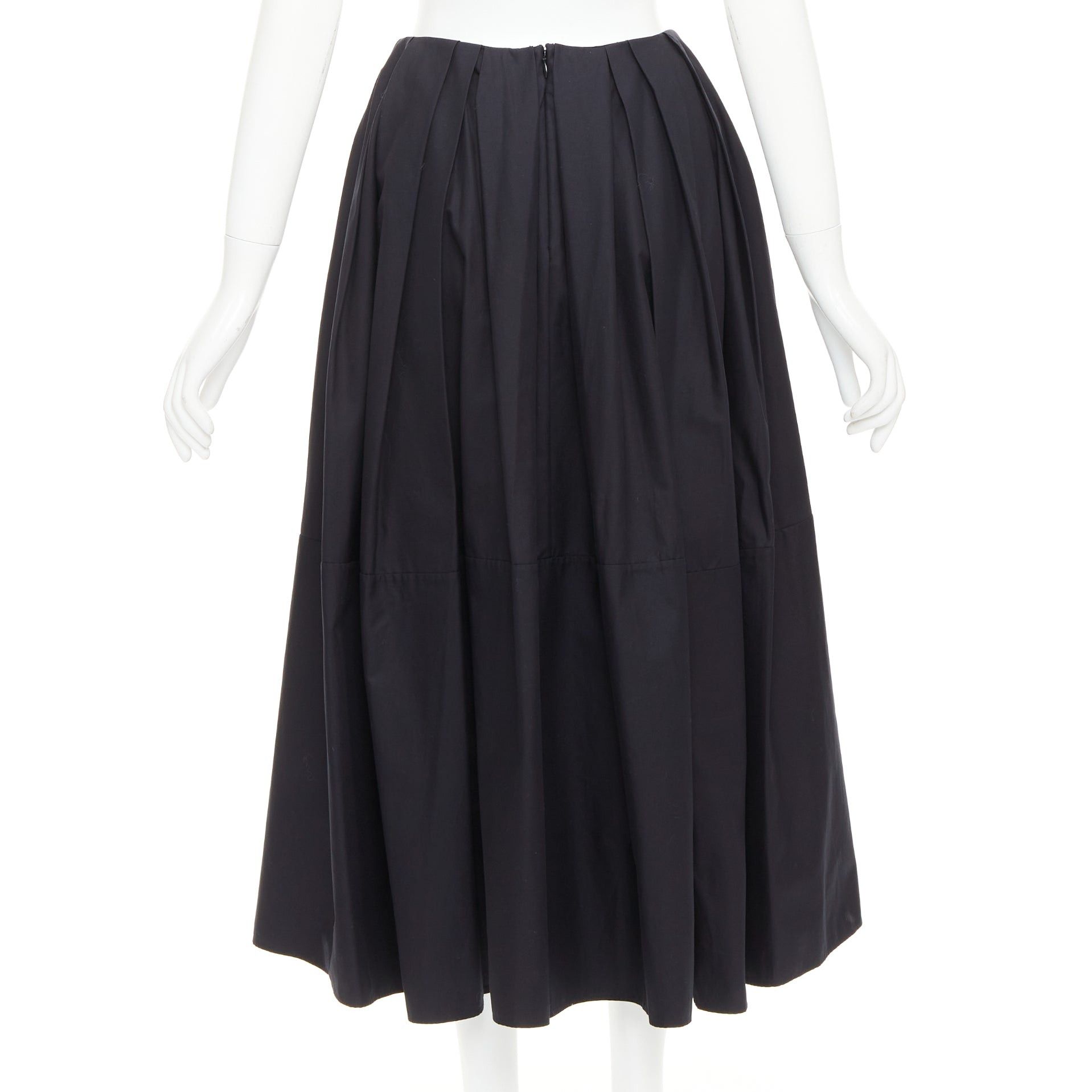 KHAITE KHAITE black 100% cotton invisible waistband pleated full tea length skirt US2 S Size 27" / US 4 / IT 40 - 5 Thumbnail