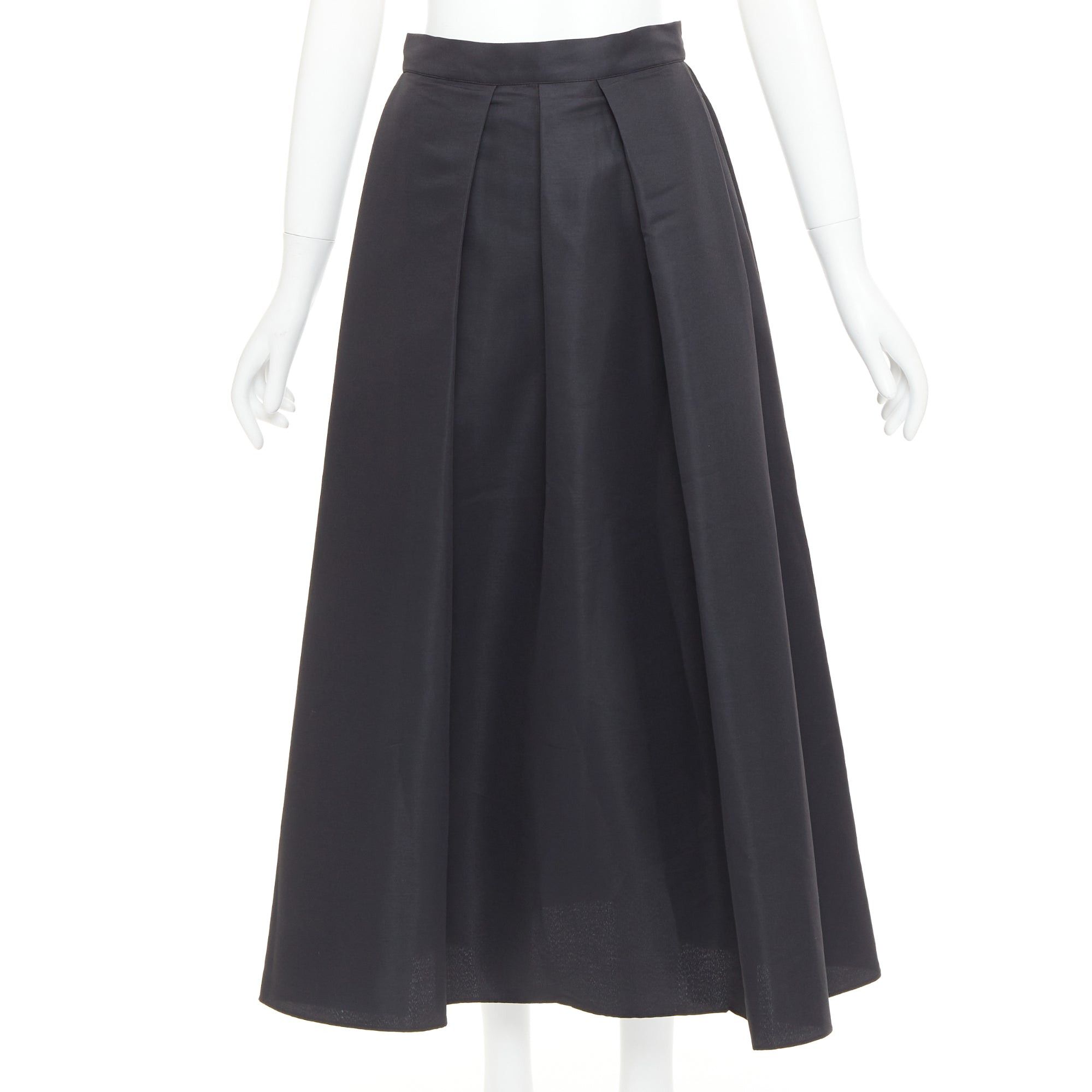 Sachin & Babi SACHIN AND BABI Leighton black satin crepe box pleat tea length flared skirt US2 S Size 27" / US 4 / IT 40 - 3 Thumbnail