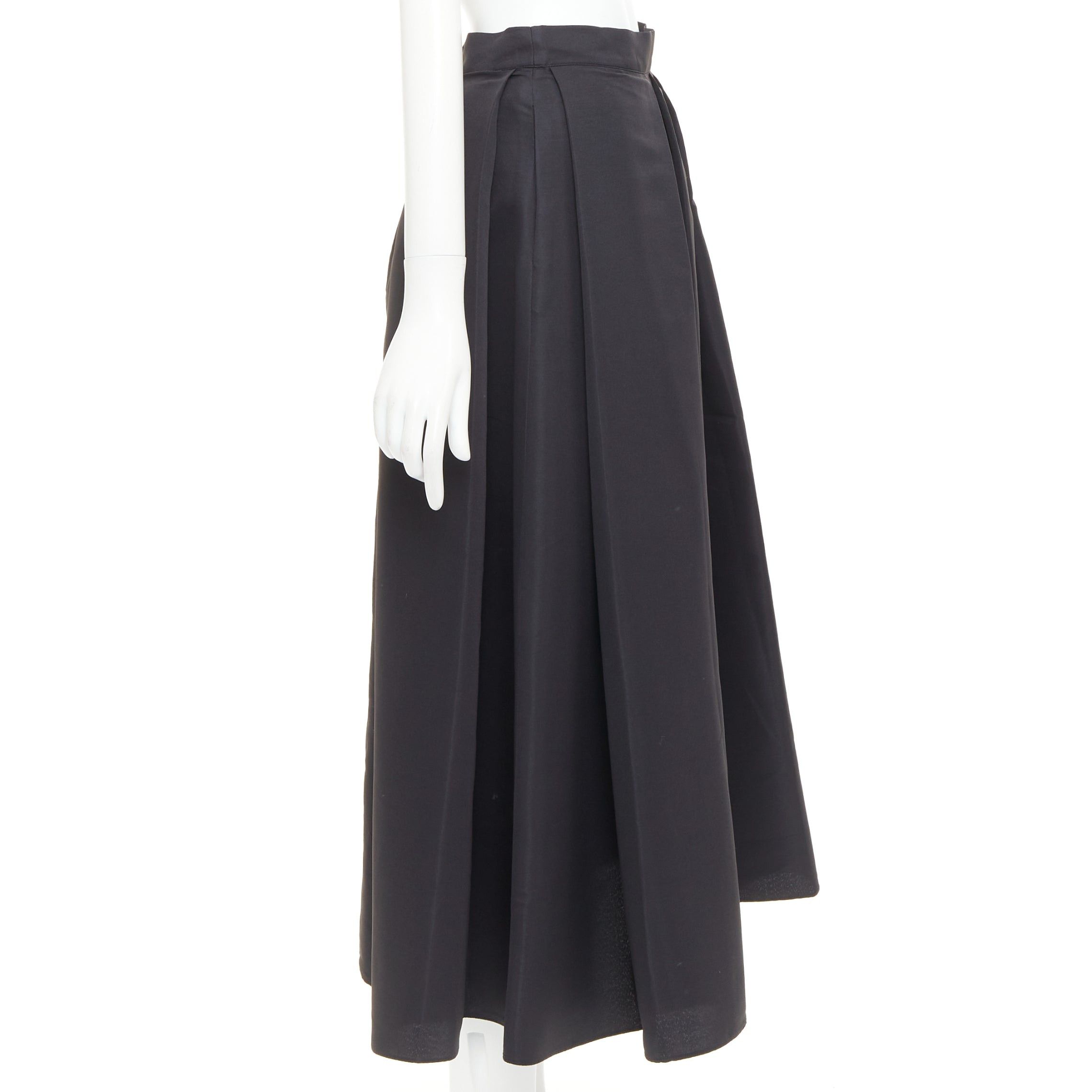 Sachin & Babi SACHIN AND BABI Leighton black satin crepe box pleat tea length flared skirt US2 S Size 27" / US 4 / IT 40 - 4 Thumbnail