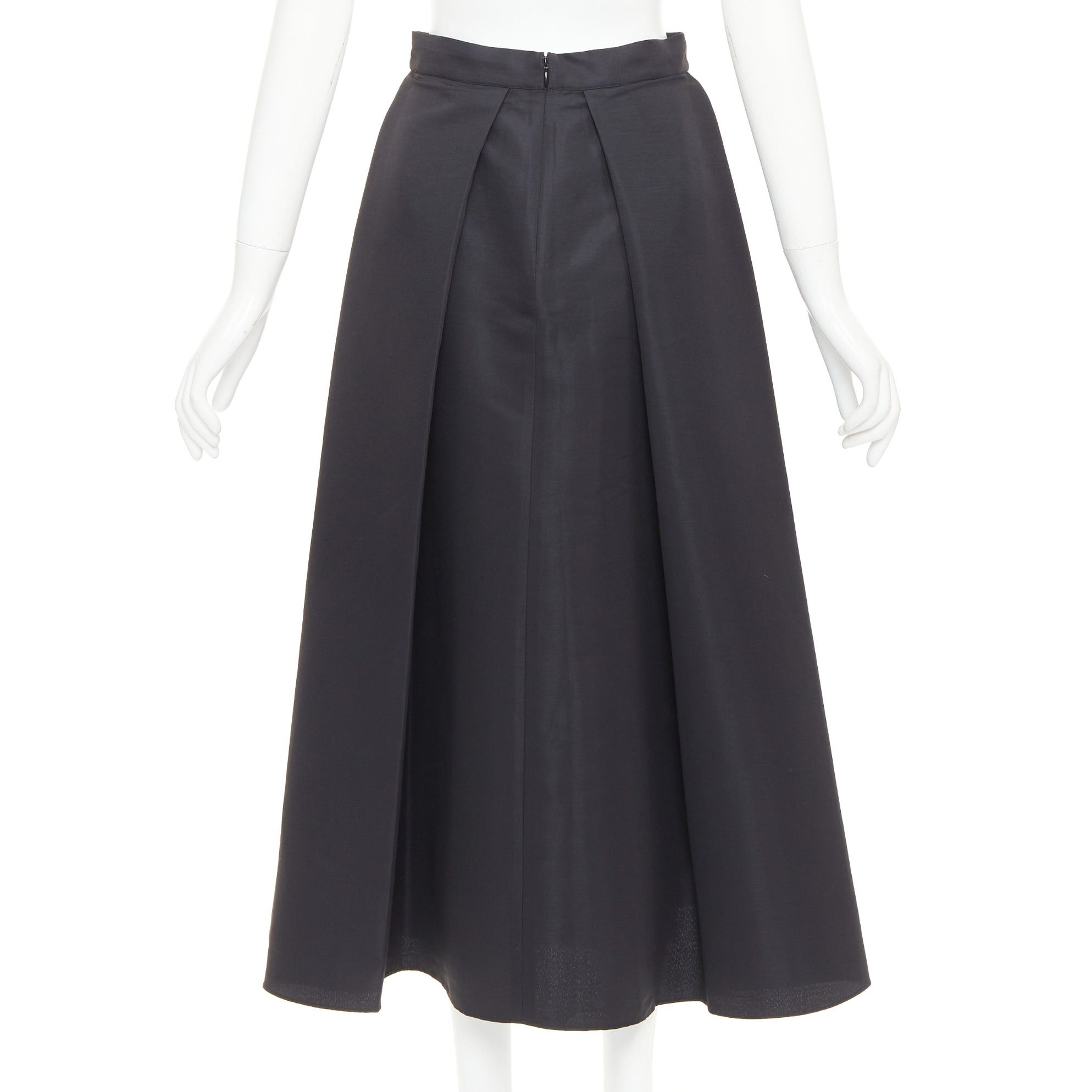 Sachin & Babi SACHIN AND BABI Leighton black satin crepe box pleat tea length flared skirt US2 S Size 27" / US 4 / IT 40 - 5 Thumbnail