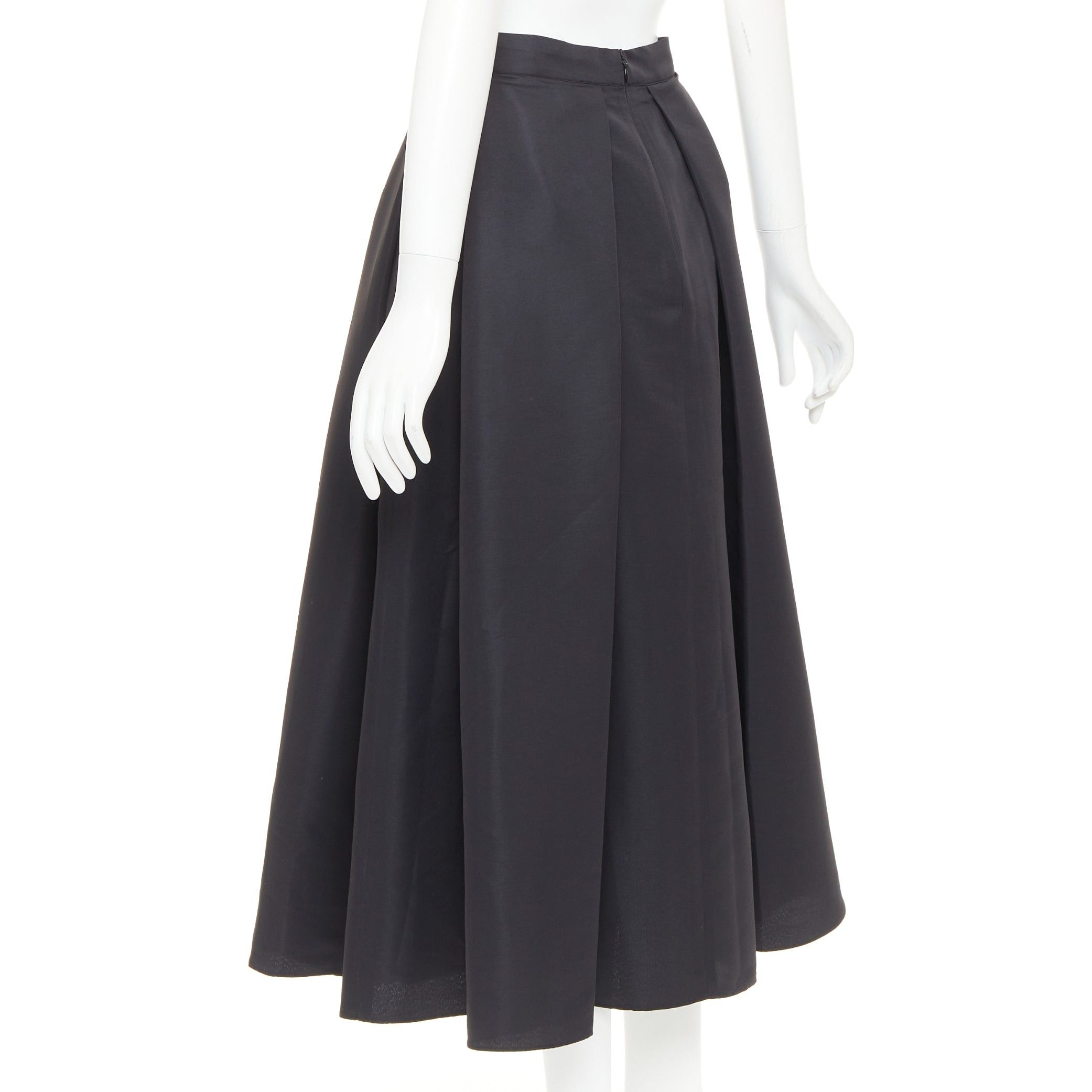 Sachin & Babi SACHIN AND BABI Leighton black satin crepe box pleat tea length flared skirt US2 S Size 27" / US 4 / IT 40 - 6 Thumbnail