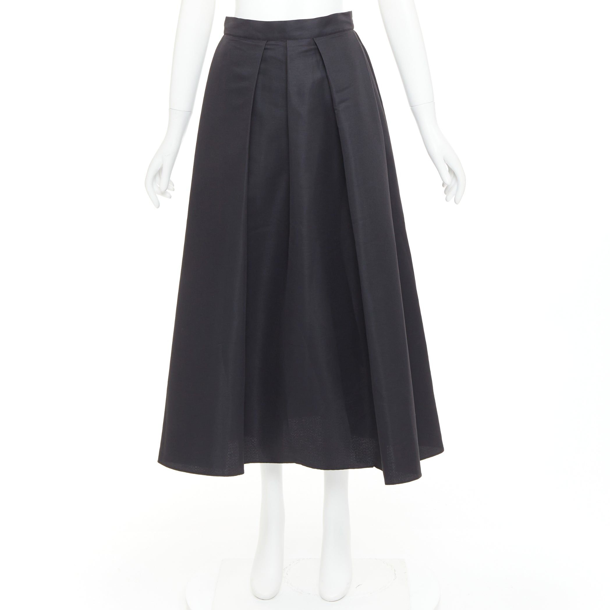 Sachin & Babi SACHIN AND BABI Leighton black satin crepe box pleat tea length flared skirt US2 S Size 27" / US 4 / IT 40 - 9 Thumbnail