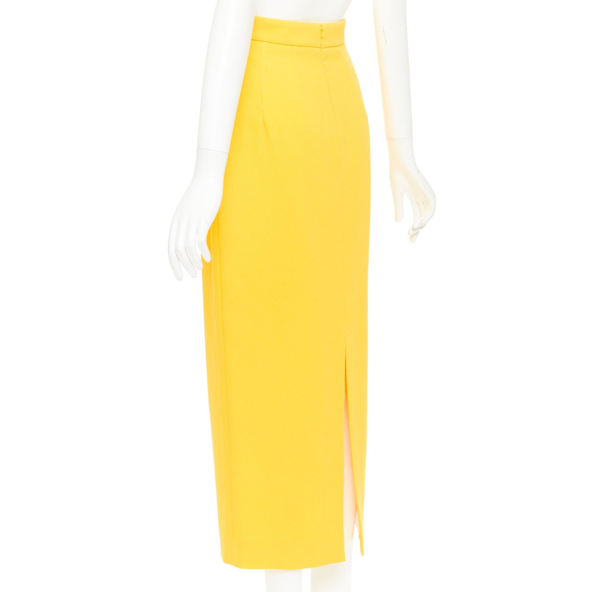 Emilia Wickstead EMILIA WICKSTEAD yellow double crepe high waisted darted pencil skirt UK8 S Size 27" / US 4 / IT 40 - 6 Thumbnail