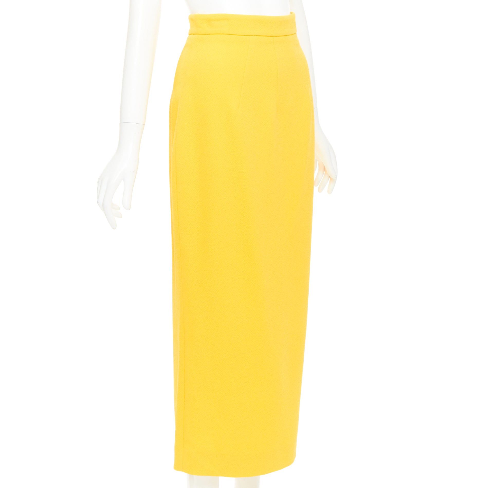 Emilia Wickstead EMILIA WICKSTEAD yellow double crepe high waisted darted pencil skirt UK8 S Size 27" / US 4 / IT 40 - 3 Thumbnail
