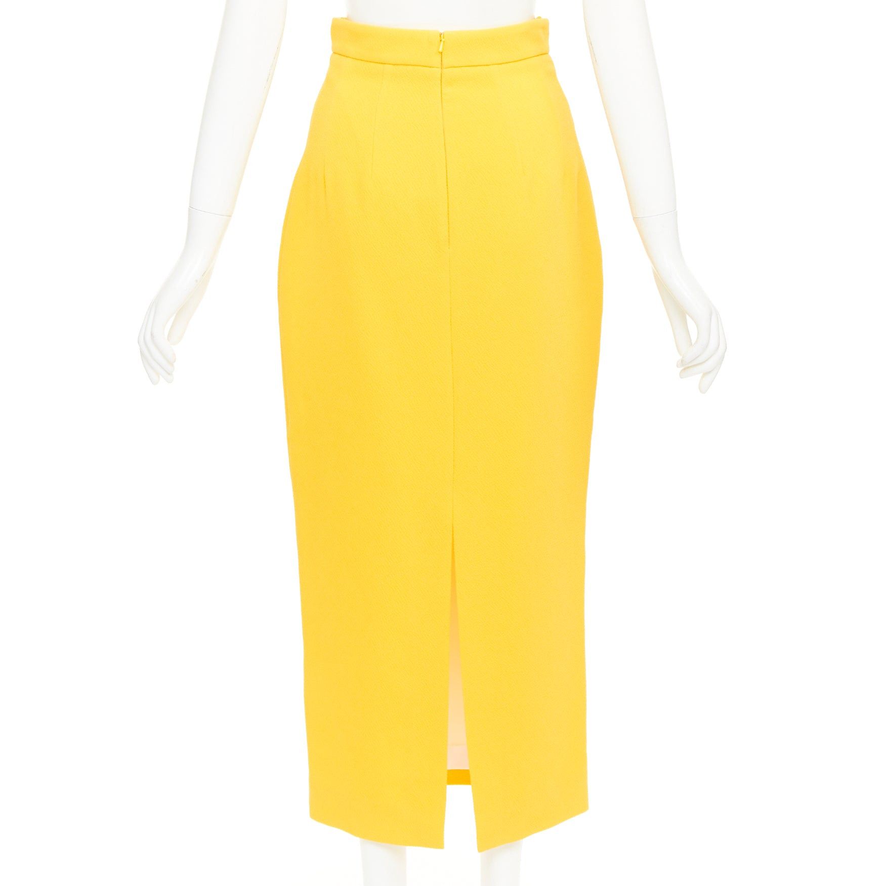 Emilia Wickstead EMILIA WICKSTEAD yellow double crepe high waisted darted pencil skirt UK8 S Size 27" / US 4 / IT 40 - 5 Thumbnail