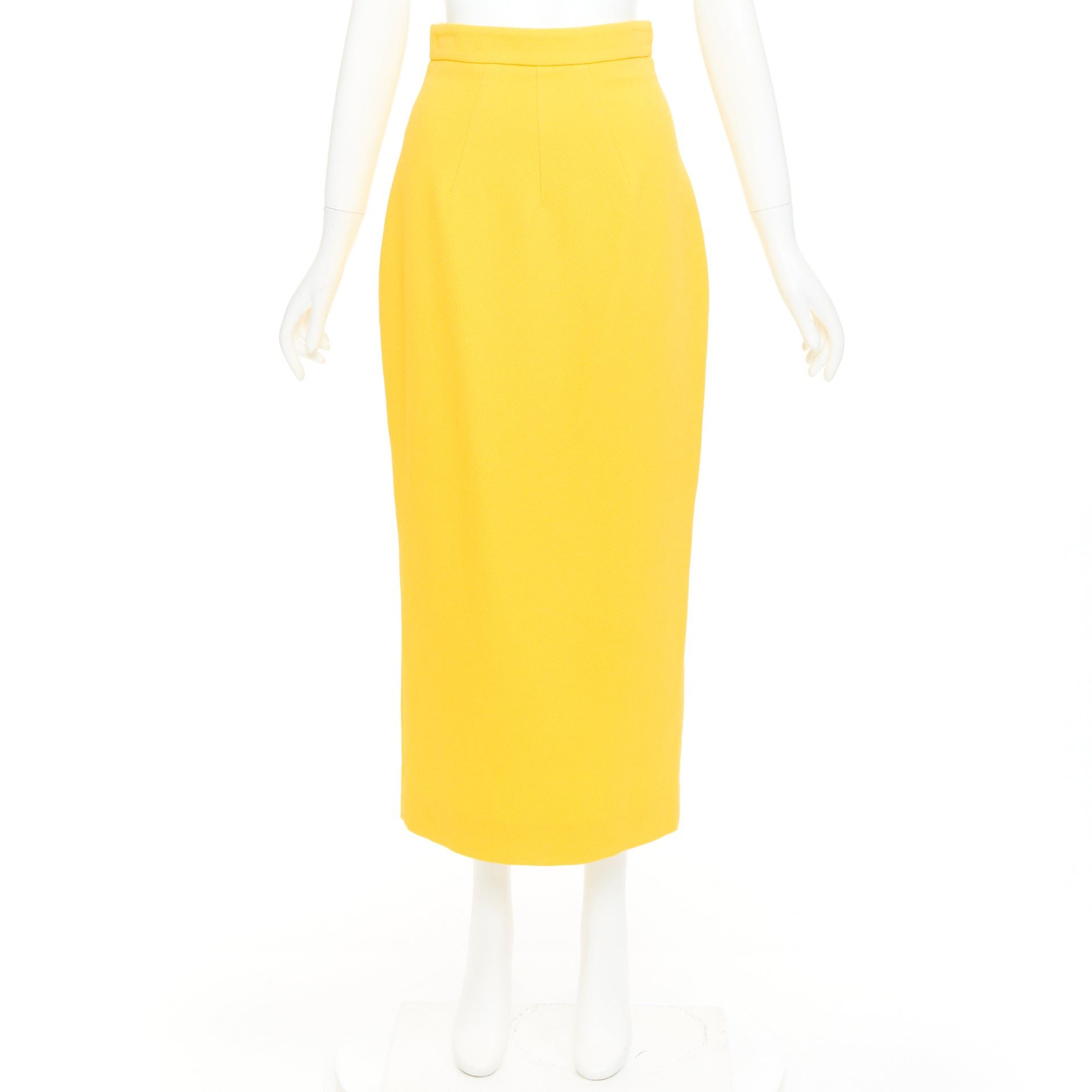Emilia Wickstead EMILIA WICKSTEAD yellow double crepe high waisted darted pencil skirt UK8 S Size 27" / US 4 / IT 40 - 9 Thumbnail