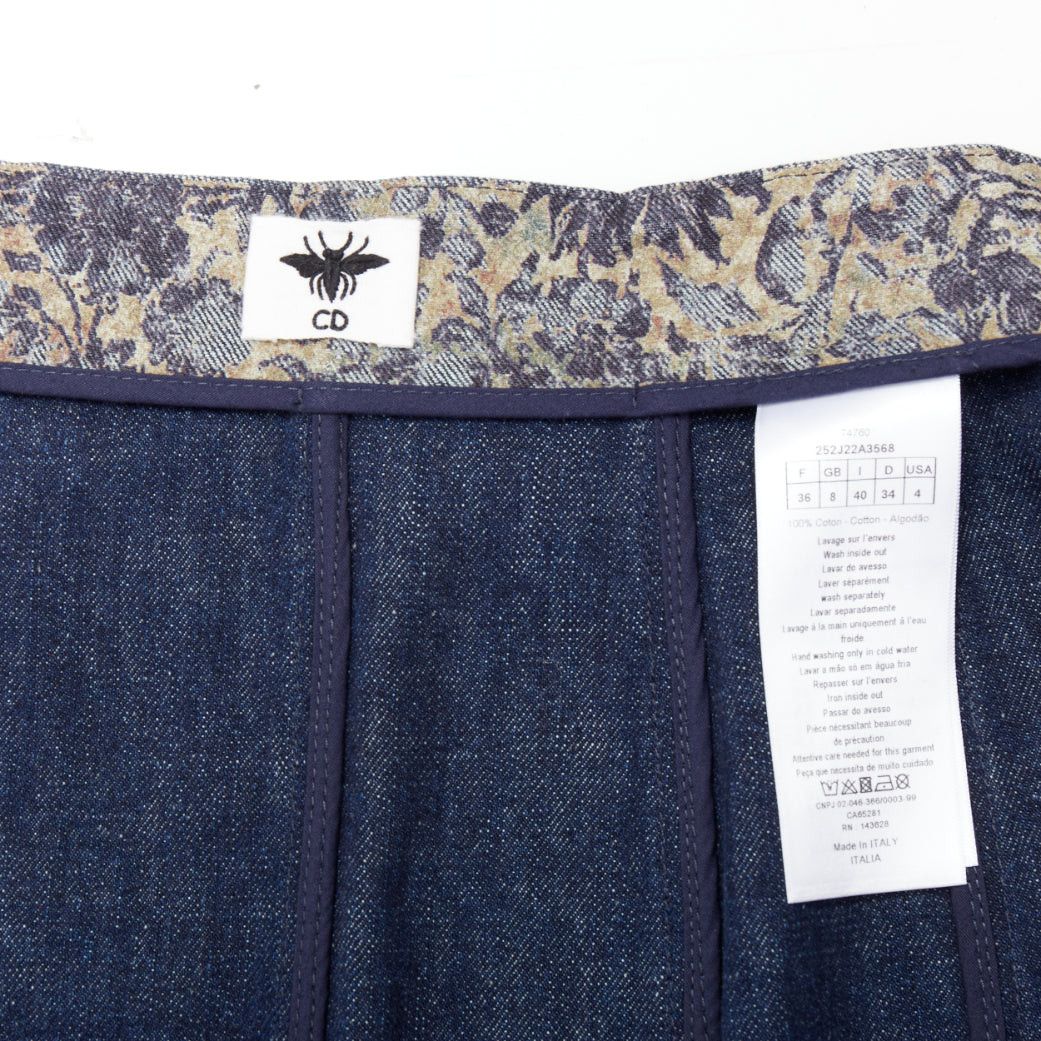Dior DIOR Brocart blue beige floral brocade denim knee skirt FR36 S Size 27" / US 4 / IT 40 - 8 Thumbnail