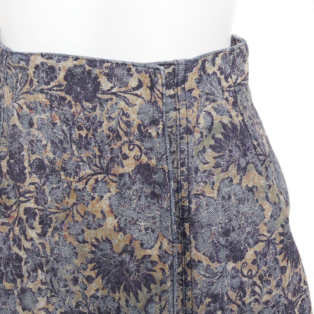 Dior DIOR Brocart blue beige floral brocade denim knee skirt FR36 S Size 27" / US 4 / IT 40 - 2 Thumbnail