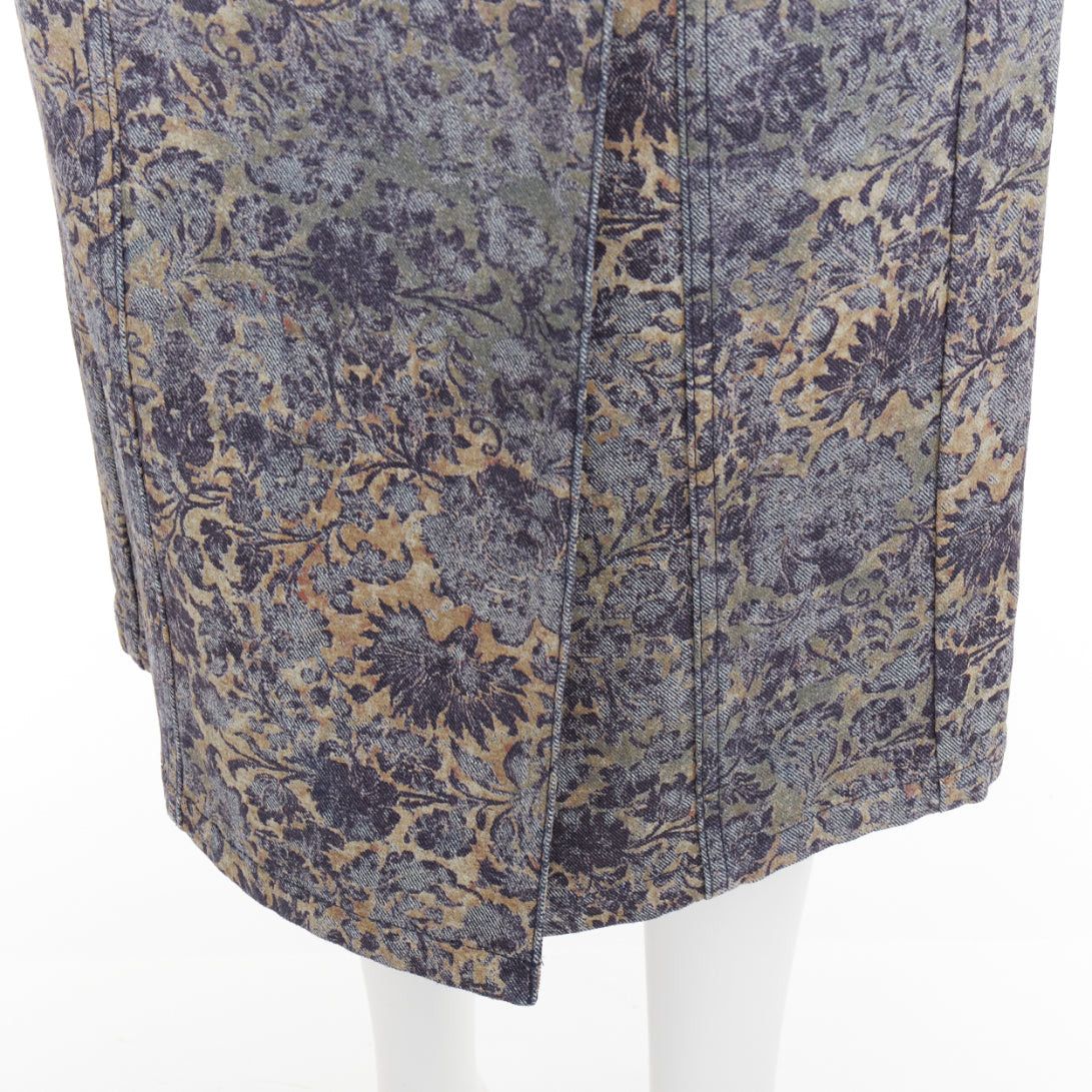 Dior DIOR Brocart blue beige floral brocade denim knee skirt FR36 S Size 27" / US 4 / IT 40 - 7 Thumbnail