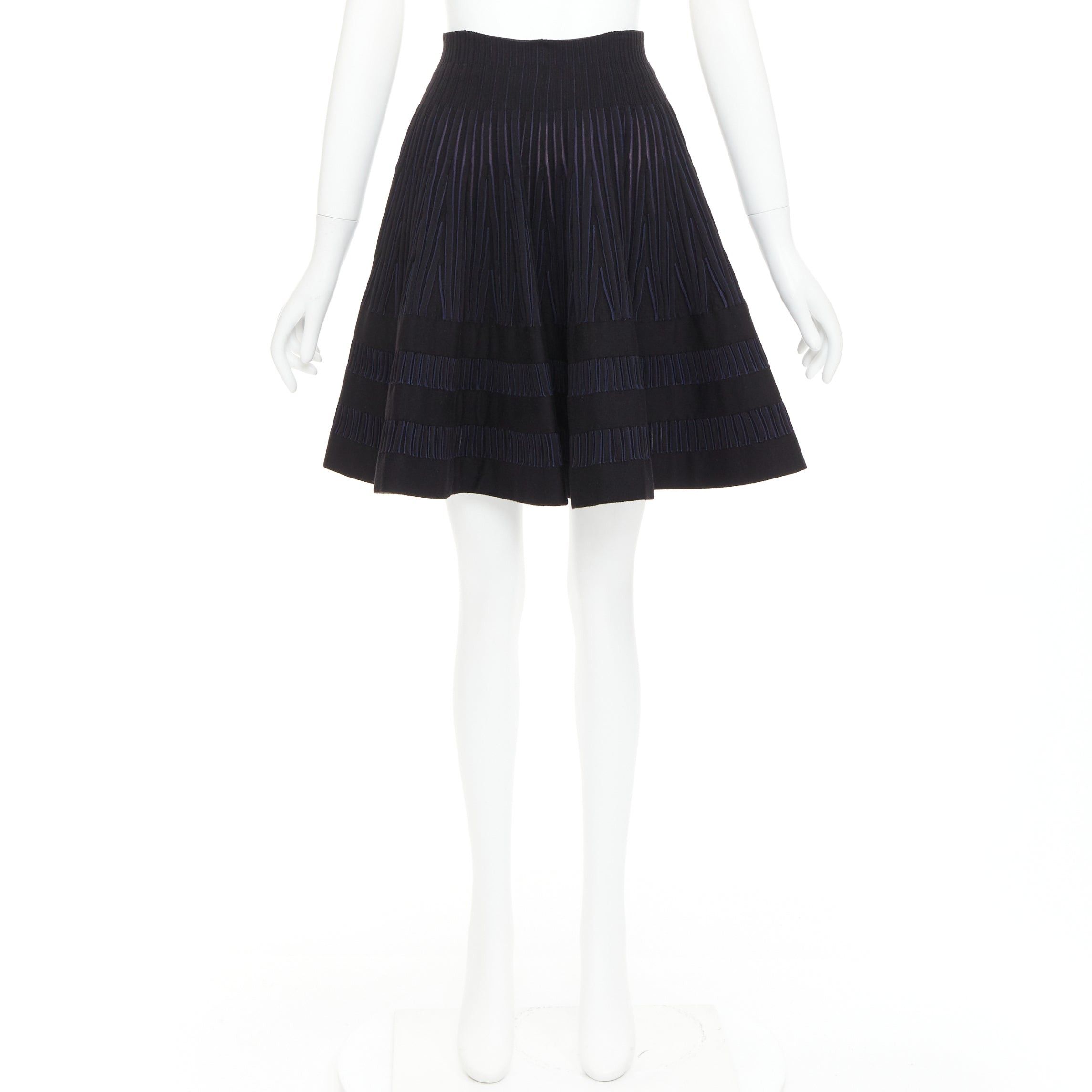 Alaia ALAIA navy black virgin wool silk blend high waist flared knitted skirt IT36 XXS Size 27" / US 4 / IT 40 - 9 Thumbnail