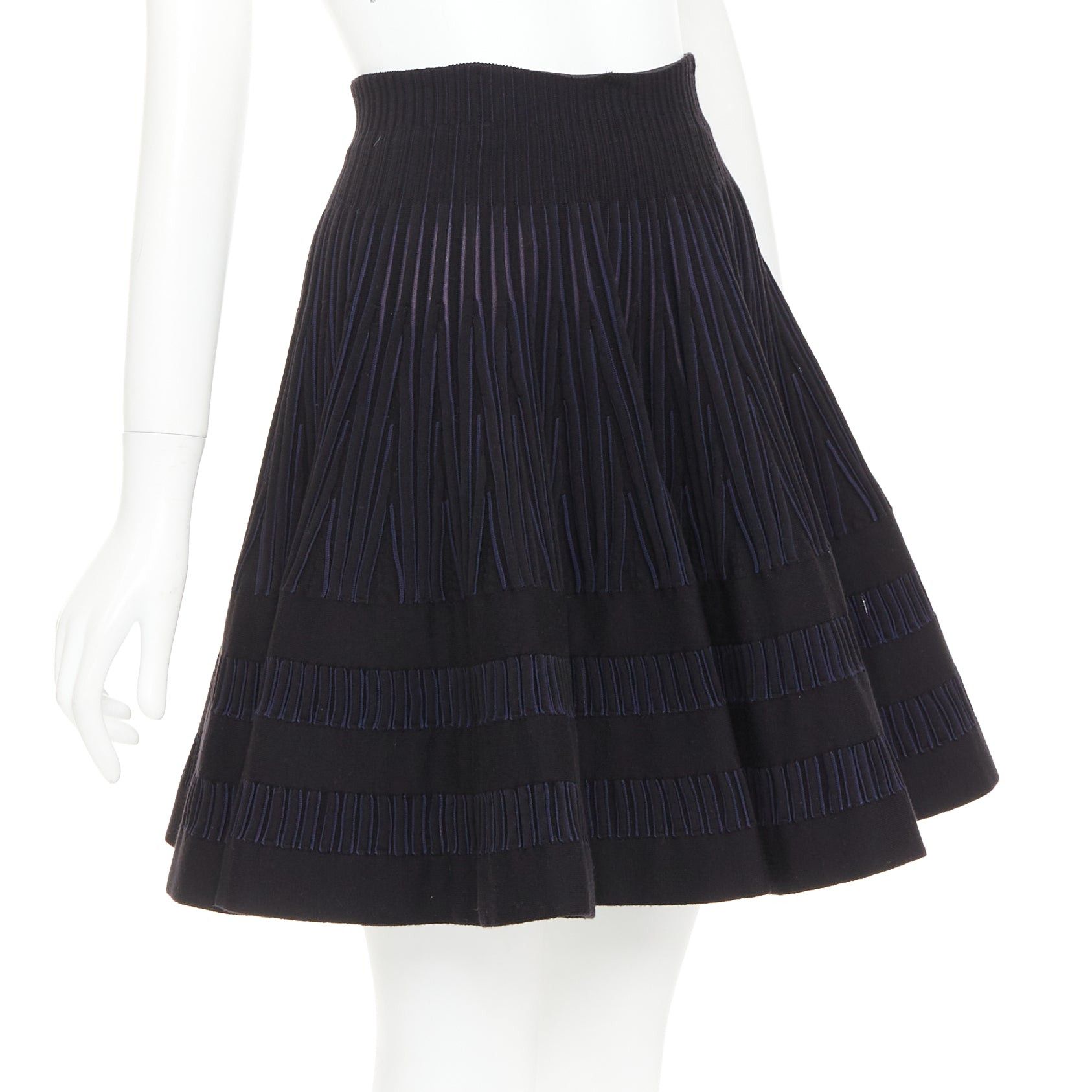 Alaia ALAIA navy black virgin wool silk blend high waist flared knitted skirt IT36 XXS Size 27" / US 4 / IT 40 - 3 Thumbnail