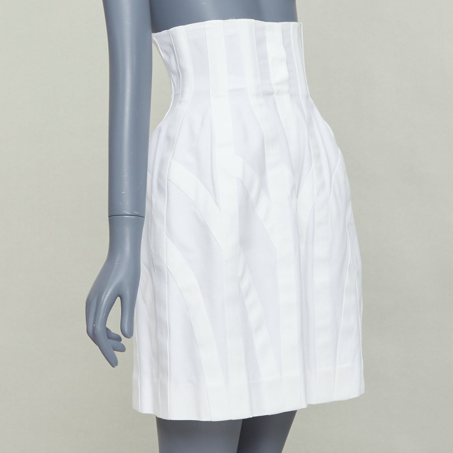 Alaia ALAIA ivory 100% cotton boned corseted high waist flare skirt FR38 M Size 28" / US 6 / IT 42 - 3 Thumbnail